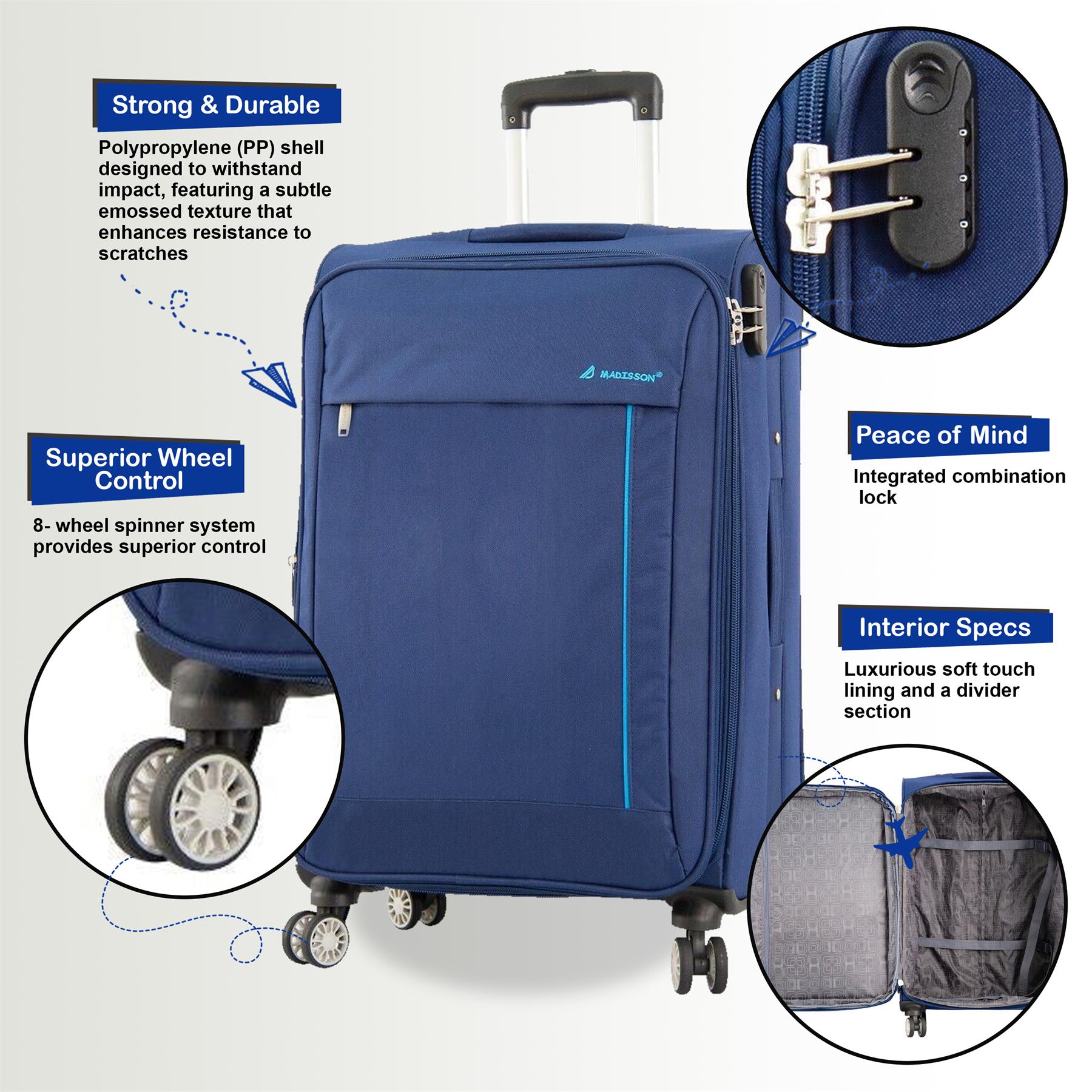 Carrollton Large Soft Shell Suitcase in Blue
