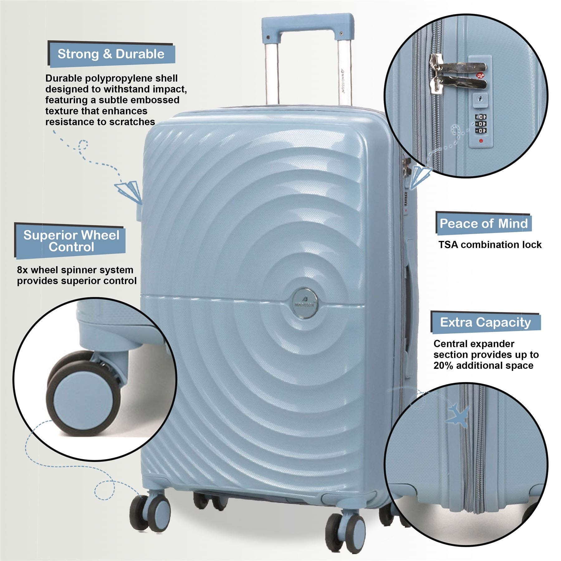 Balranald Cabin Hard Shell Suitcase in Sky Blue