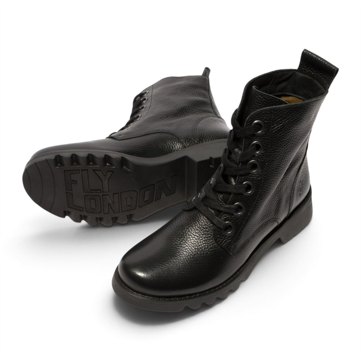 Fly London Womens Black Leather Lace-Up Heeled Ankle Boots - RAMY488