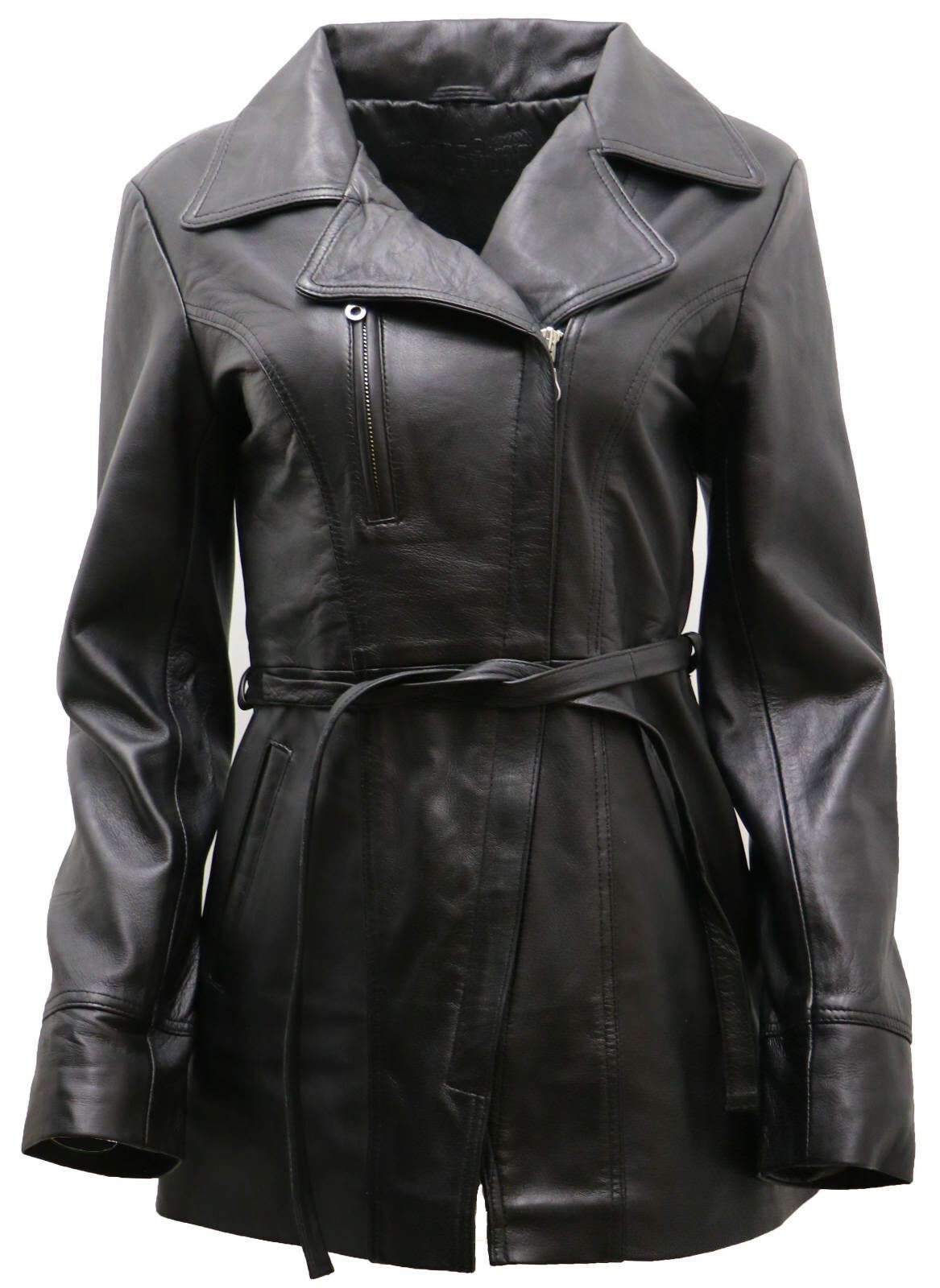 Womens Md Length Leather Biker Jacket-Okehampton
