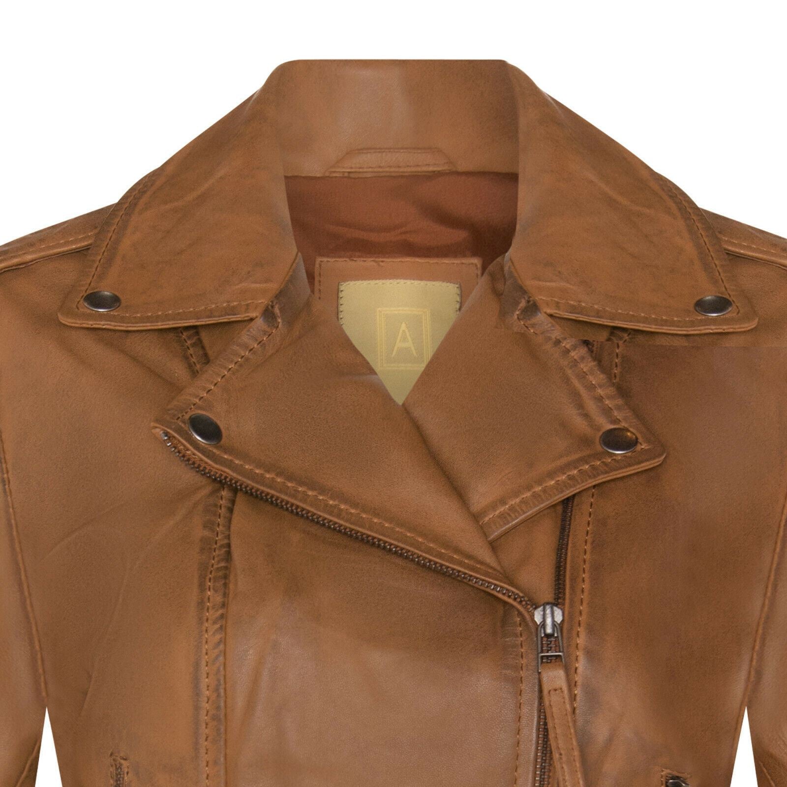 Womens Vintage Leather Biker Jacket-Malton - Upperclass Fashions