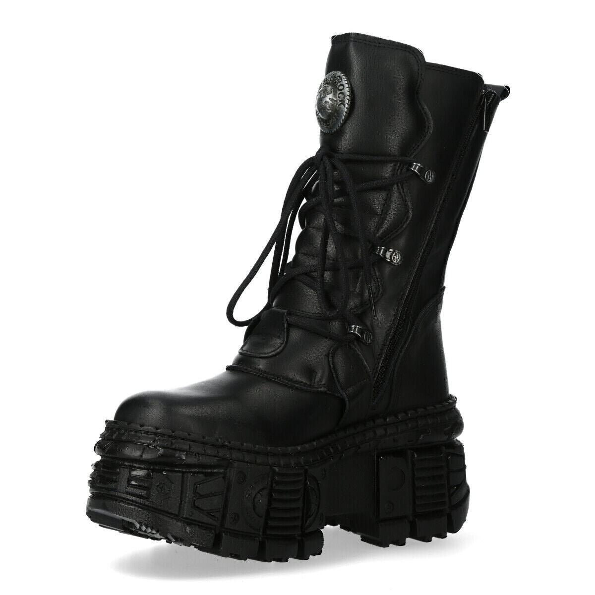 New Rock Mid-Calf Leather Goth Boots-WALL373-S5