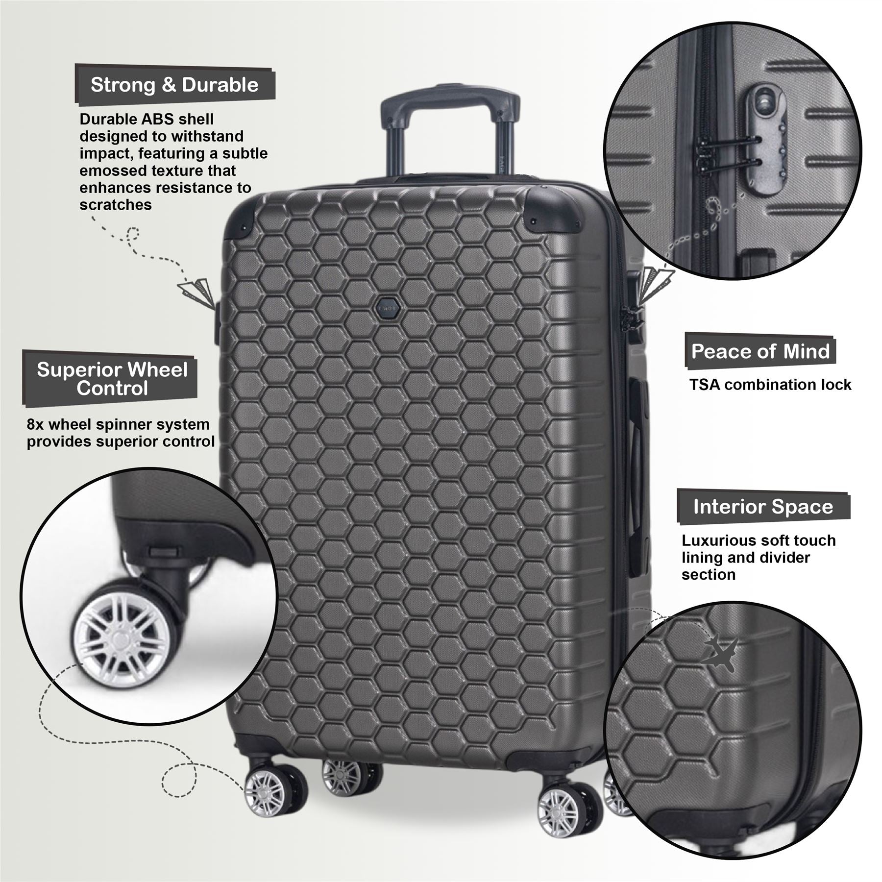 Noda Set of 3 Hard Shell Suitcase in Charcoal