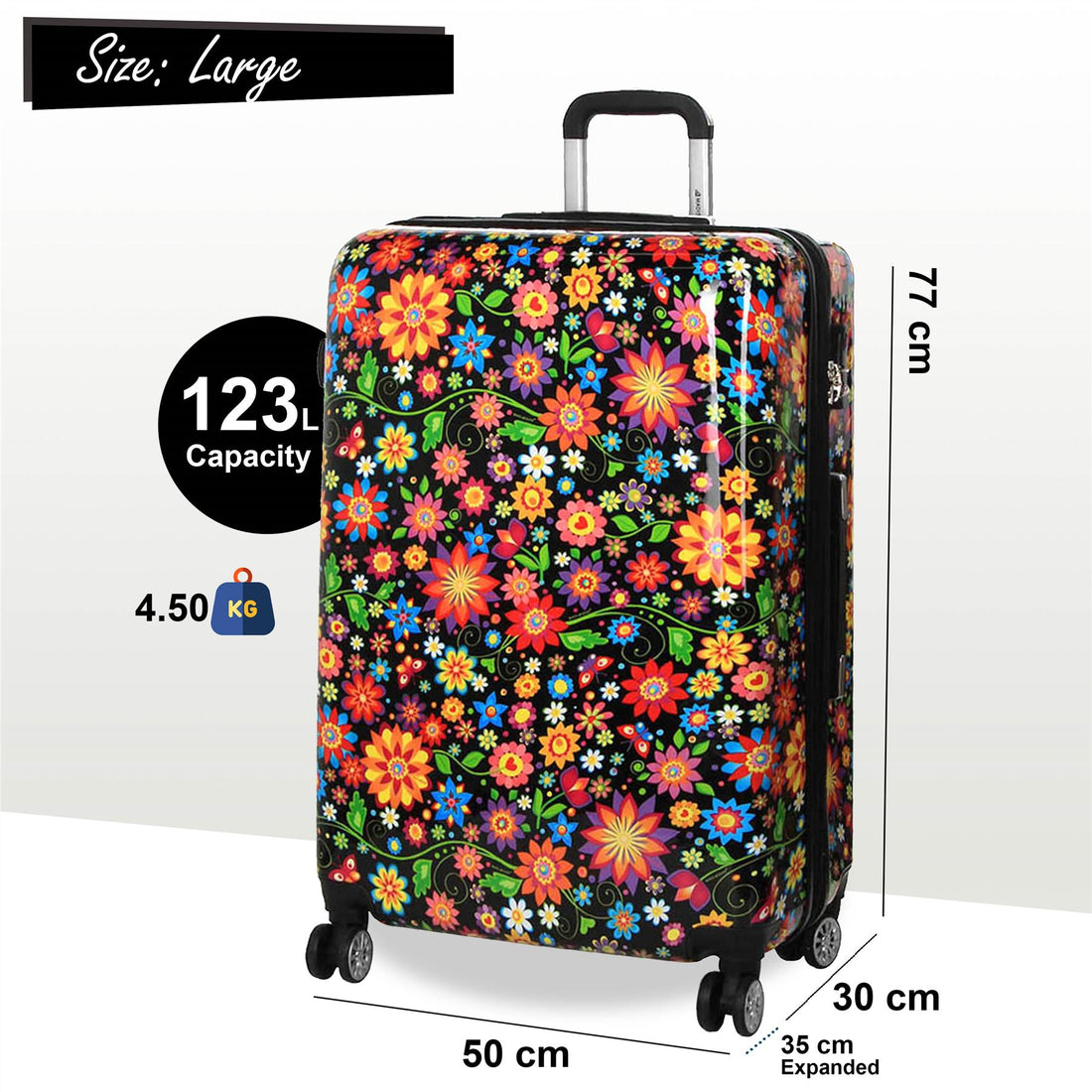 Ballina Large Hard Shell Suitcase in Black Flower