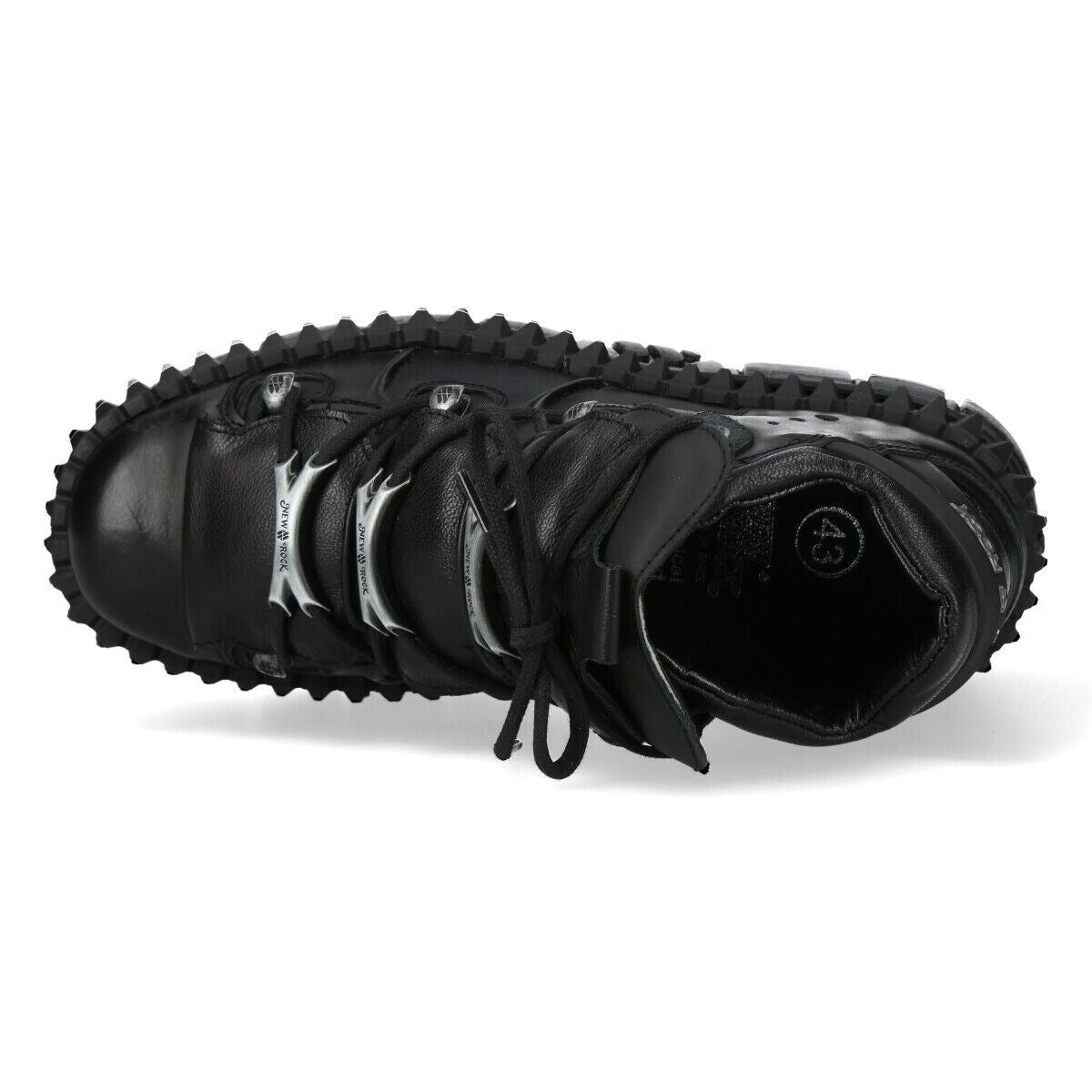 New Rock Black Leather Ankle Goth Boots-WALL106-S13