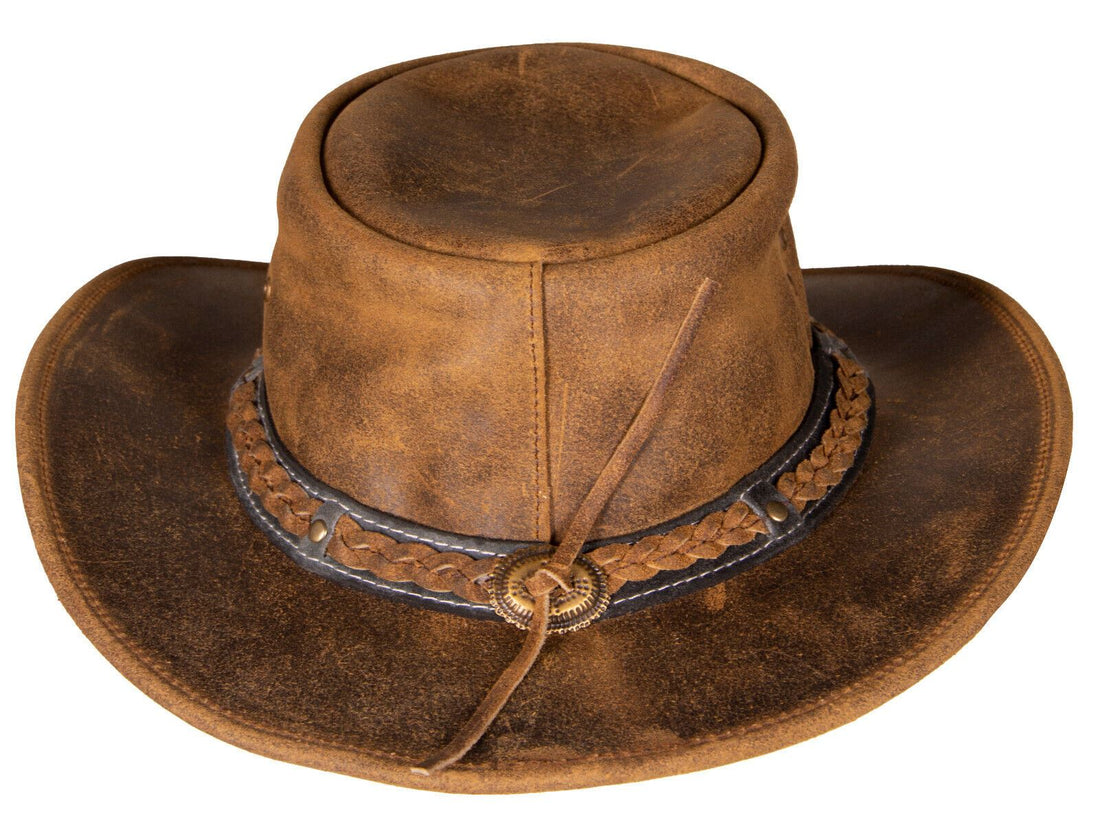 Cowboy Aussie Real Leather Hat Australian Tan Brown Western Outback Bush Hat