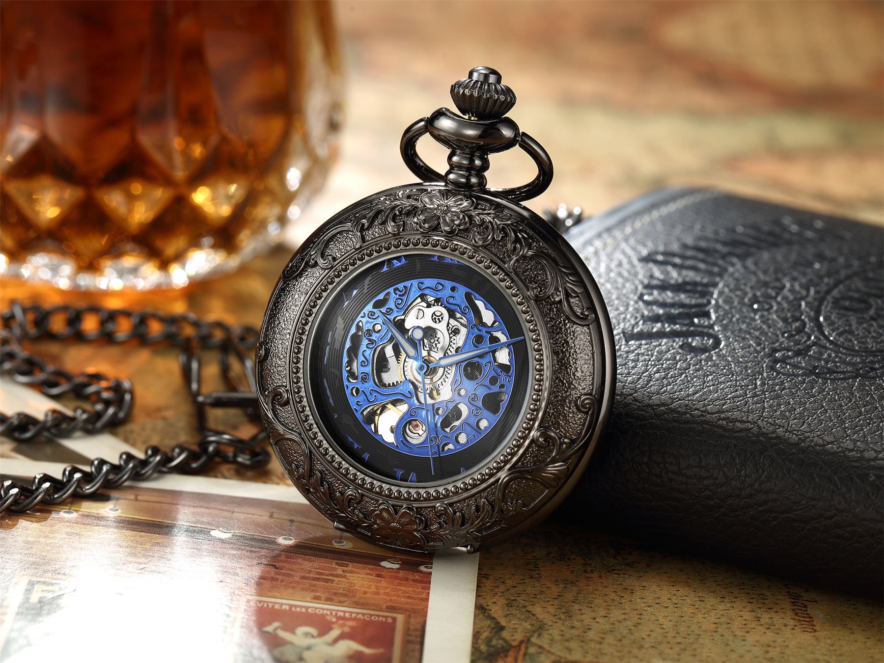 Vinatage Mechanical Alloy Skeleton Half Hunter Pocket Watch