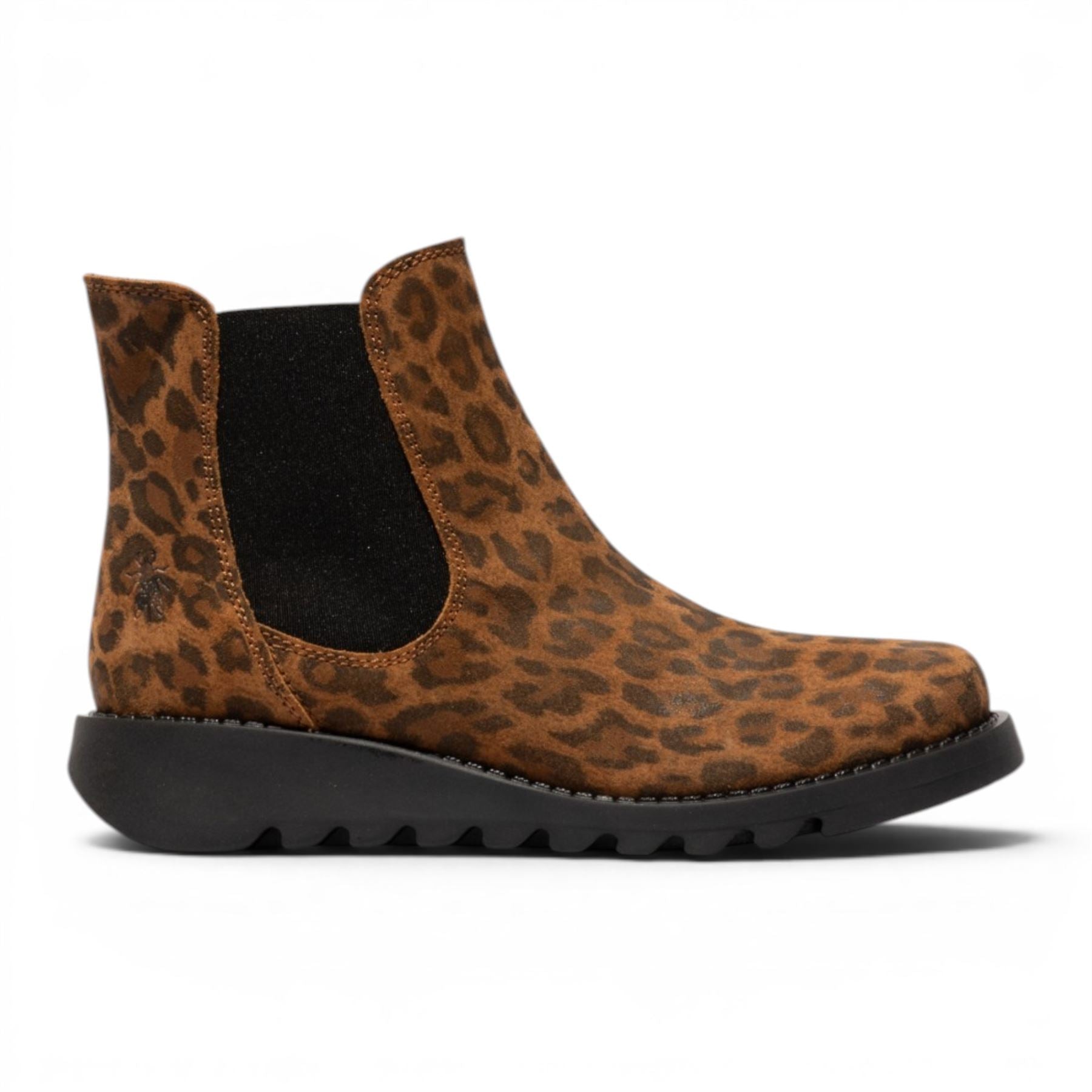 Fly London Womens Leopard Tan Chelsea Suede Leather Ankle Boots - SALV195