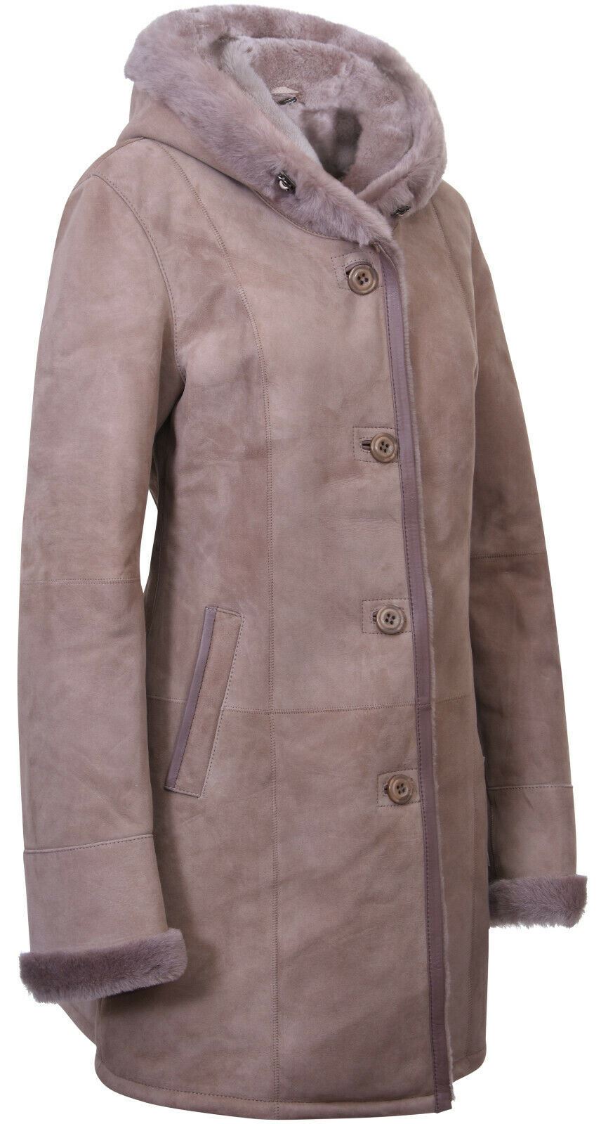 Womens Suede Merino Sheepskin Hooded Coat-Richmond