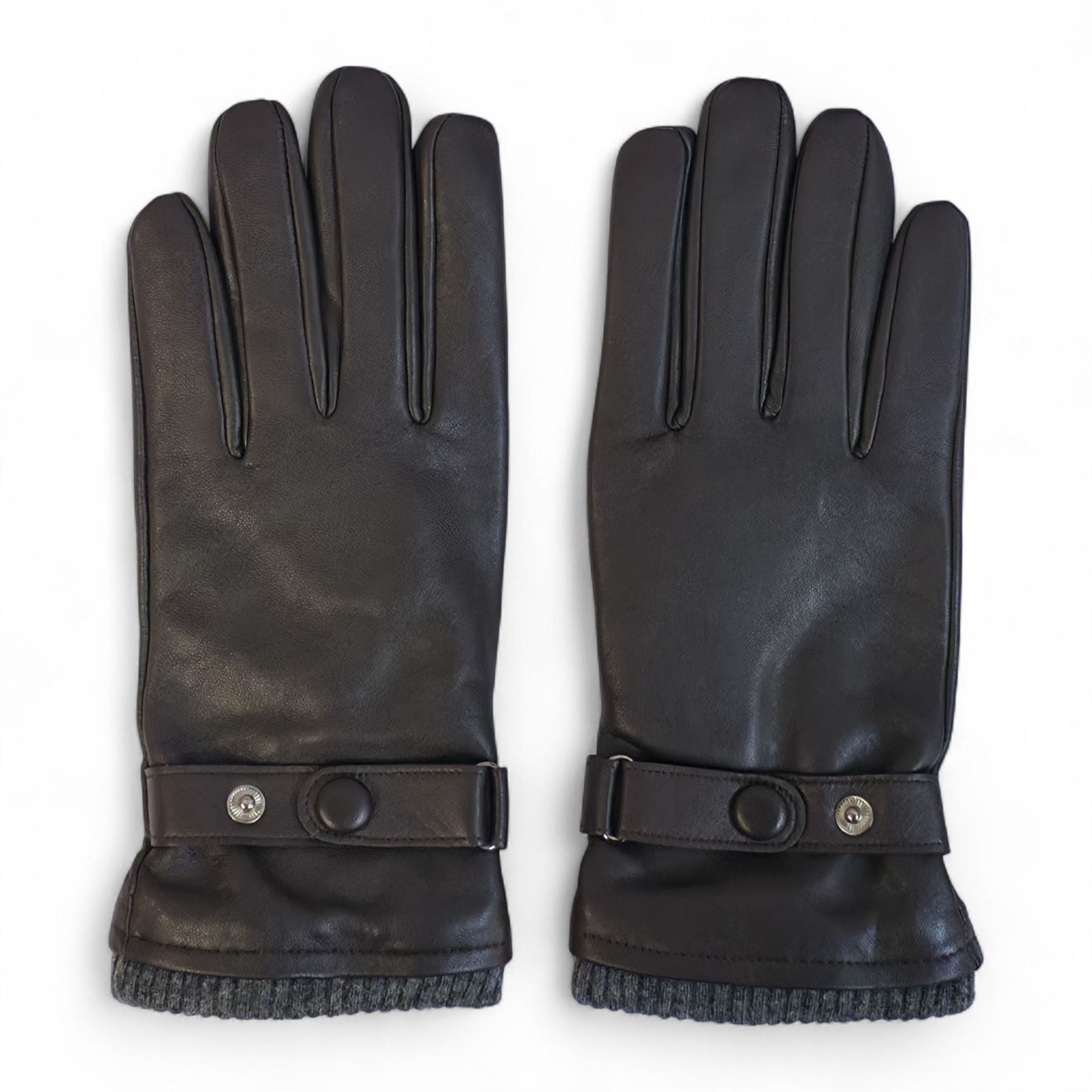 Men’s Italian Leather Warm Wool Lining Winter Knit Rib Gloves - M-LGV-105