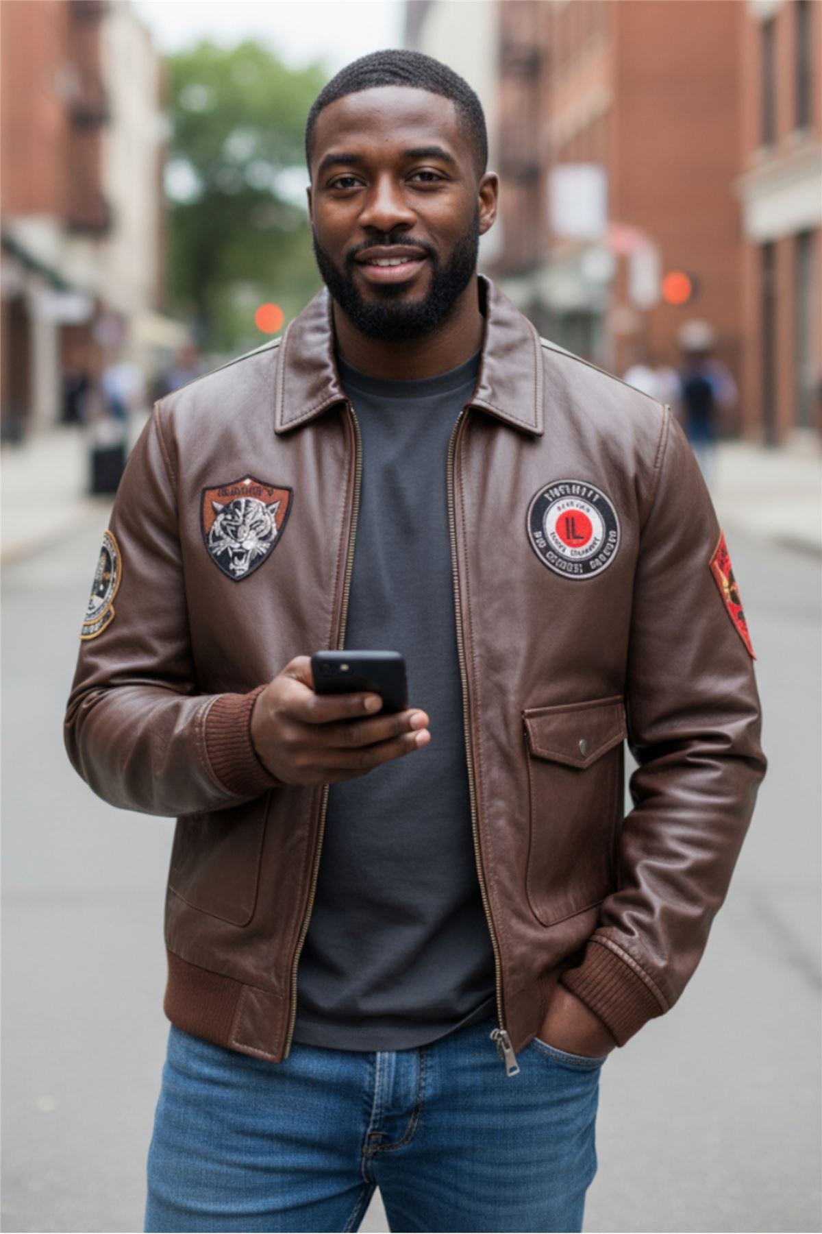 Men’s Leather Bomber G-1 Aviator Collar Jacket - Maverick