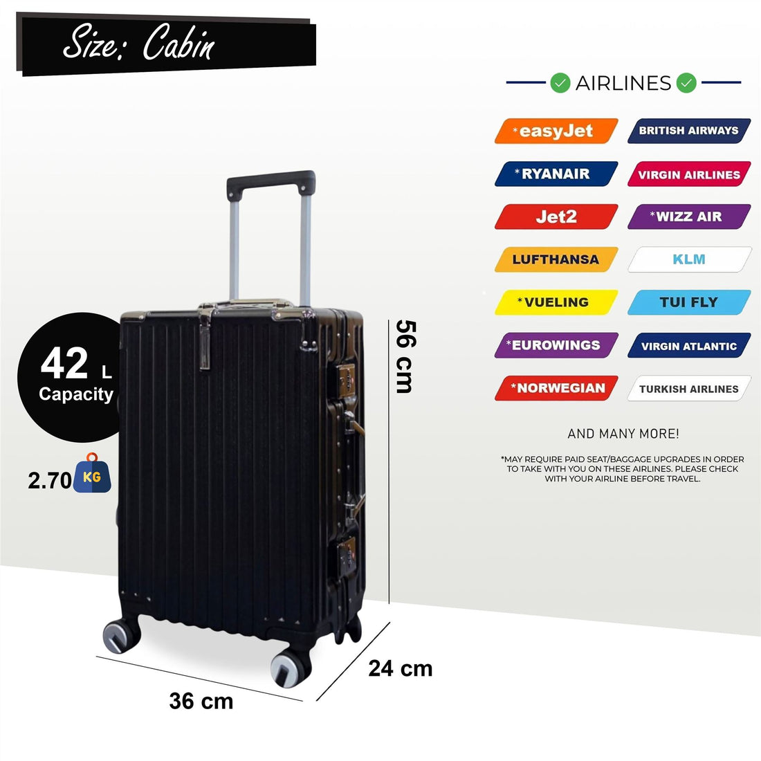 Airdrie Cabin Hard Shell Suitcase in Black