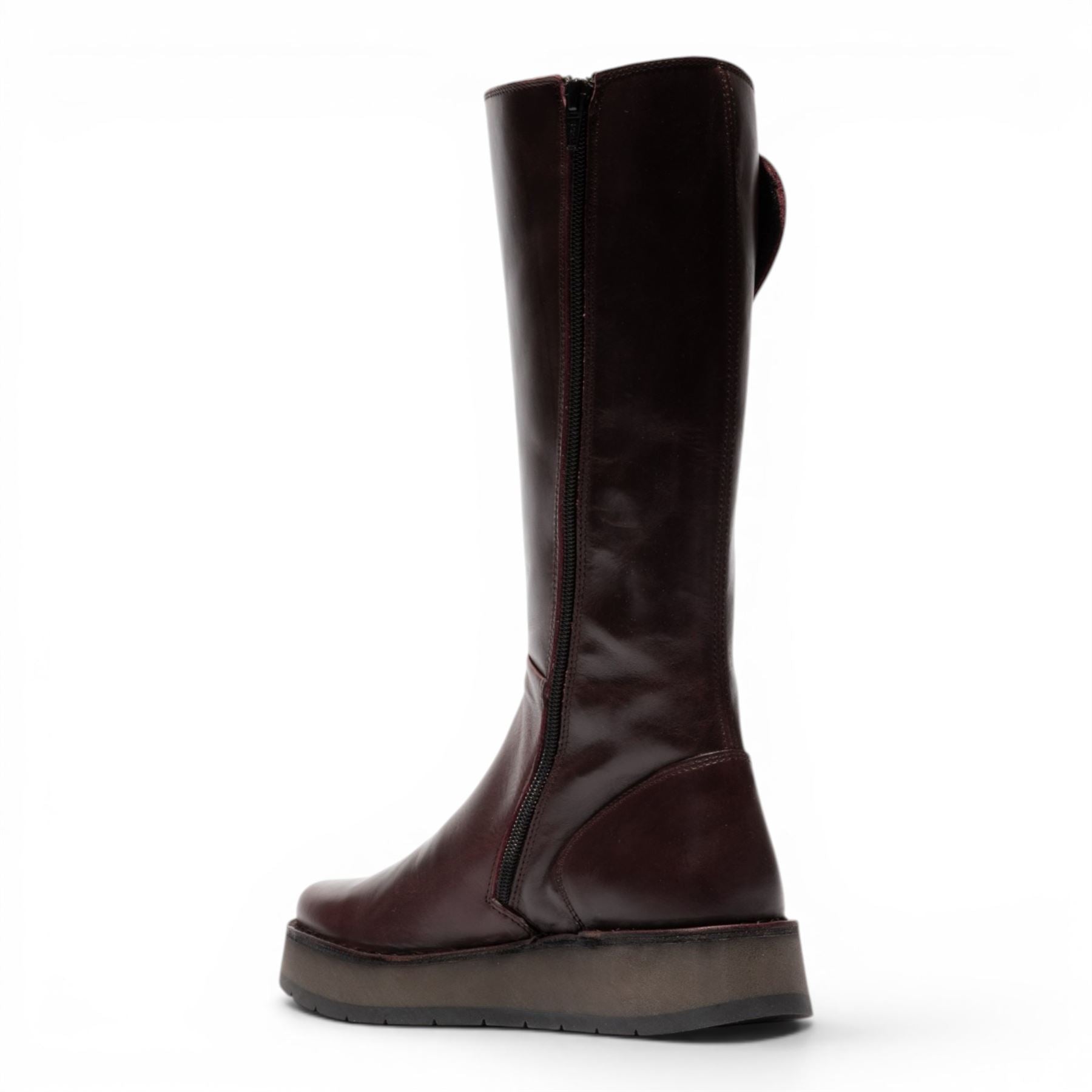 Fly London Womens Wine Leather High Pull On Long Boots - RHEA042