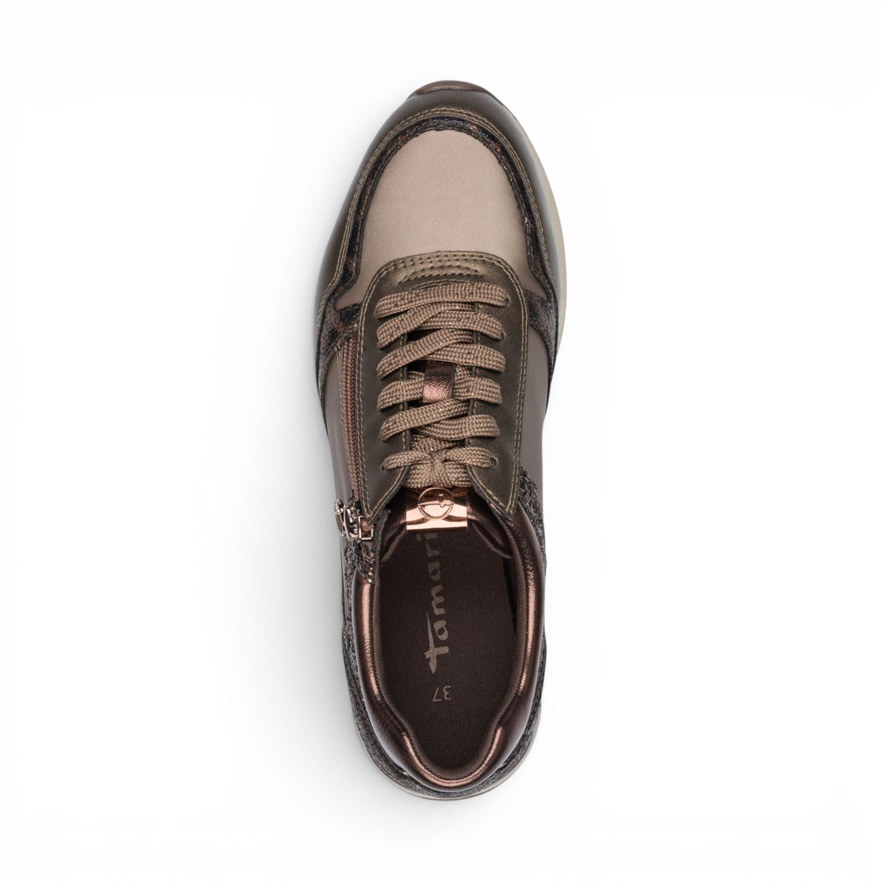 Tamaris Womens Taupe Faux Leather Fashion Lace Up Sneakers - 23613-46