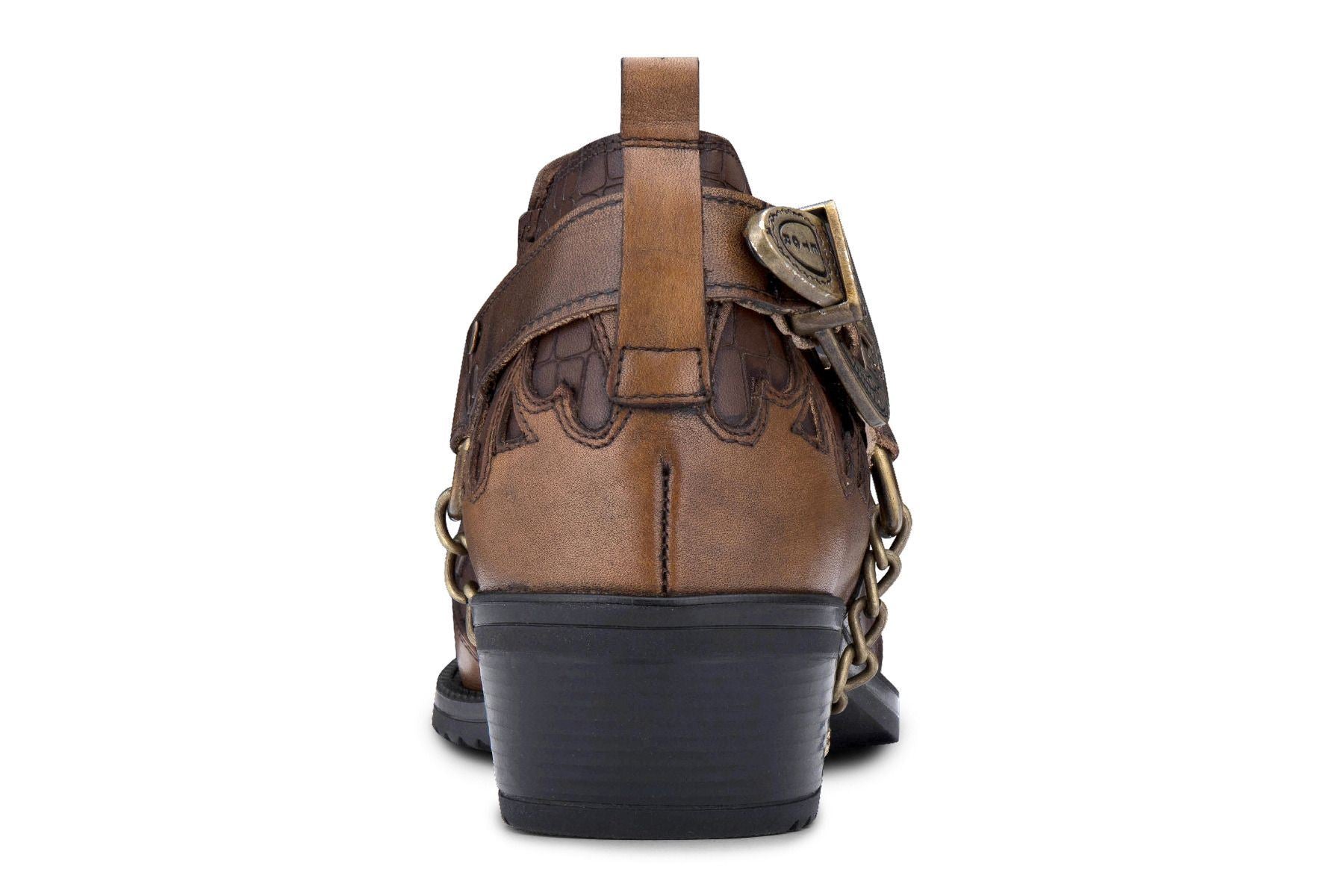 Mens Tan Croc Leather Winklepicker Studded Western Biker Boots