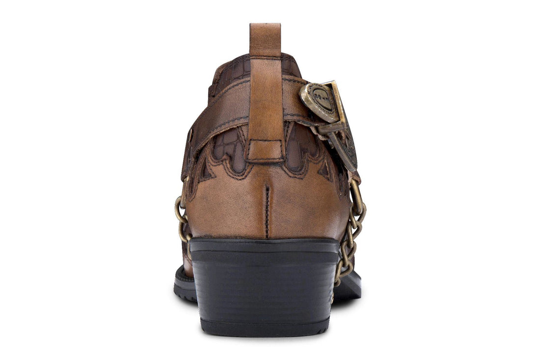 Mens Tan Croc Leather Winklepicker Studded Western Biker Boots