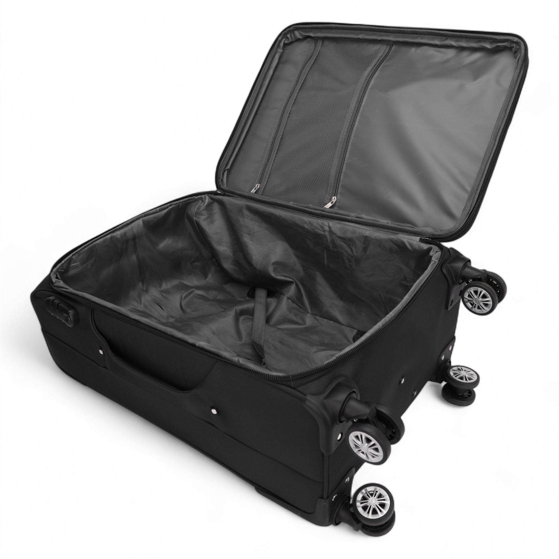 Black Expandable Soft Shell Suitcase 8 Wheel Luggage Set Travel Light Carry On Cabin Bag