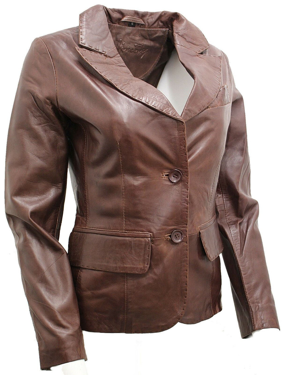 Womens 2 Button Leather Blazer Jacket-Newport - Upperclass Fashions 