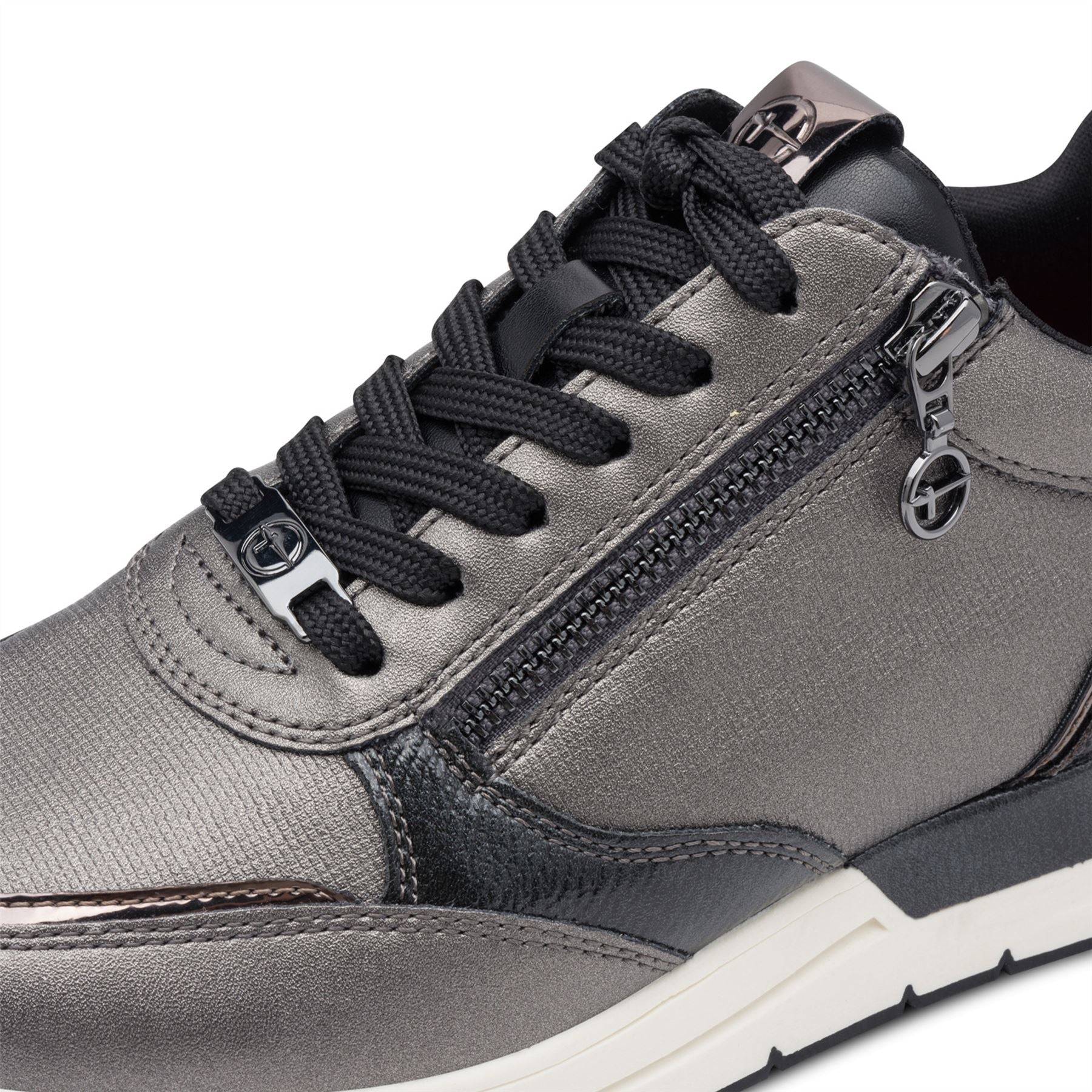 Tamaris Womens Pewter Silver Pink Fashion Lace-up Zipped Sneakers Trainers
