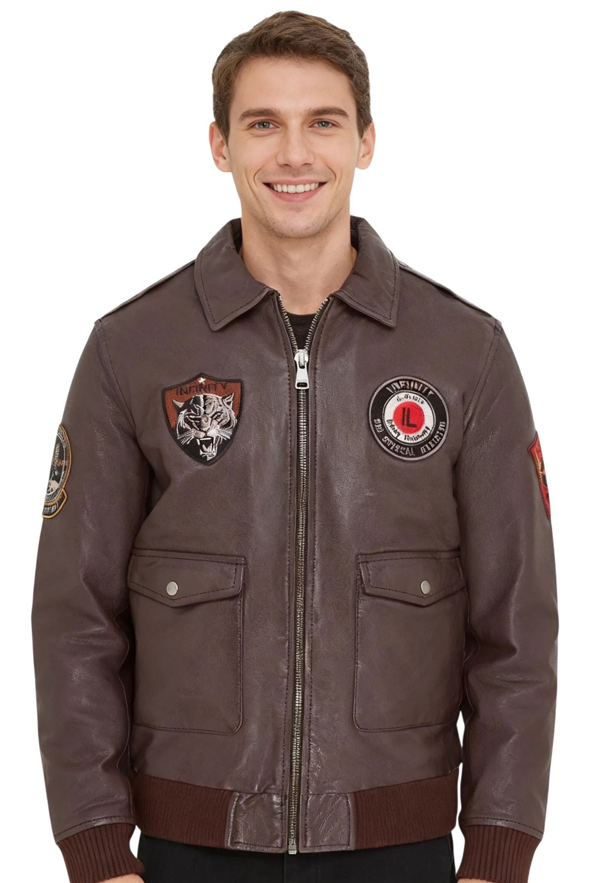 Men’s Leather Bomber G-1 Aviator Collar Jacket - Maverick