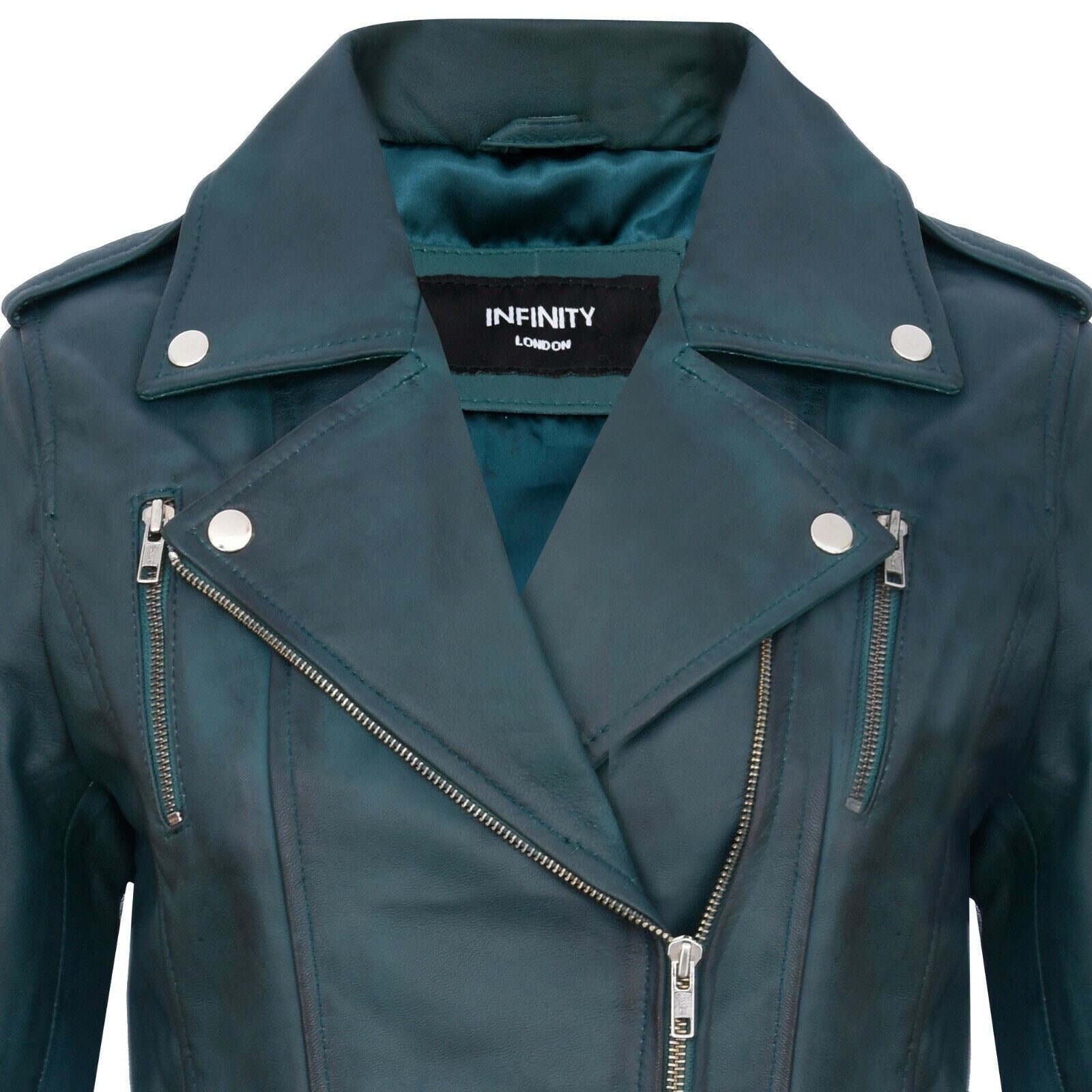 Womens Leather Brando Biker Jacket-Loddon