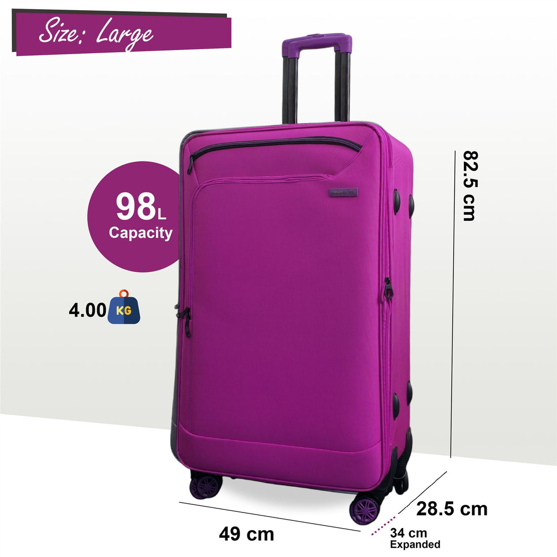 Handa Large Soft Shell Suitcase in Pink