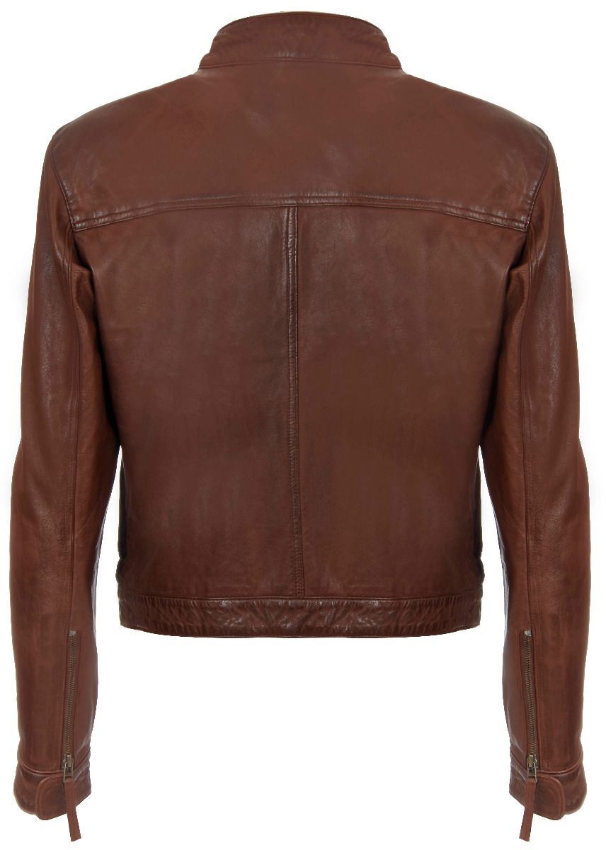 Mens Classic Fitted Leather Biker Jacket-Stockport