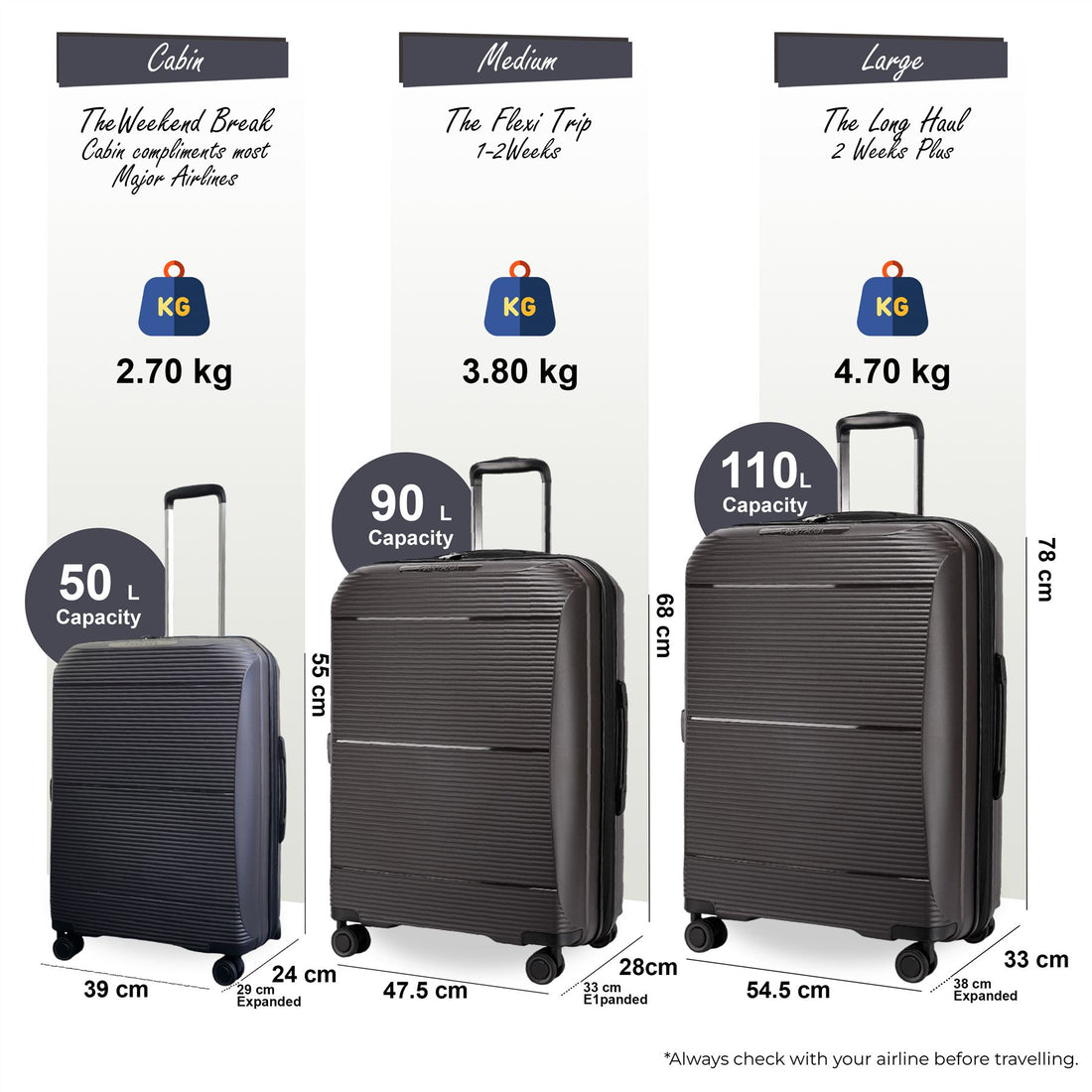 Abiko Set of 3 Hard Shell Suitcase in Grey