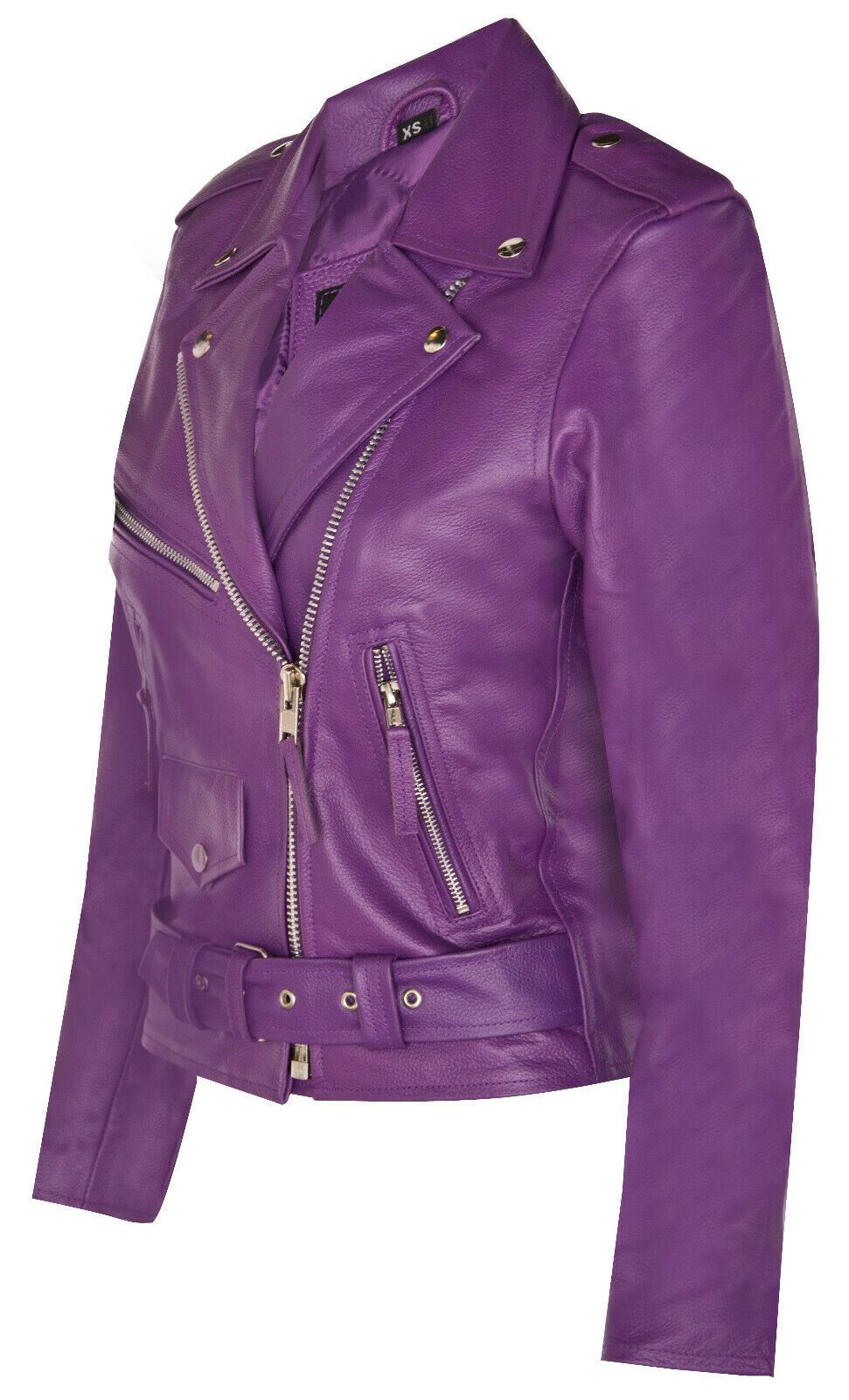 Womens Cowhide Leather Biker Jacket-Mansfield