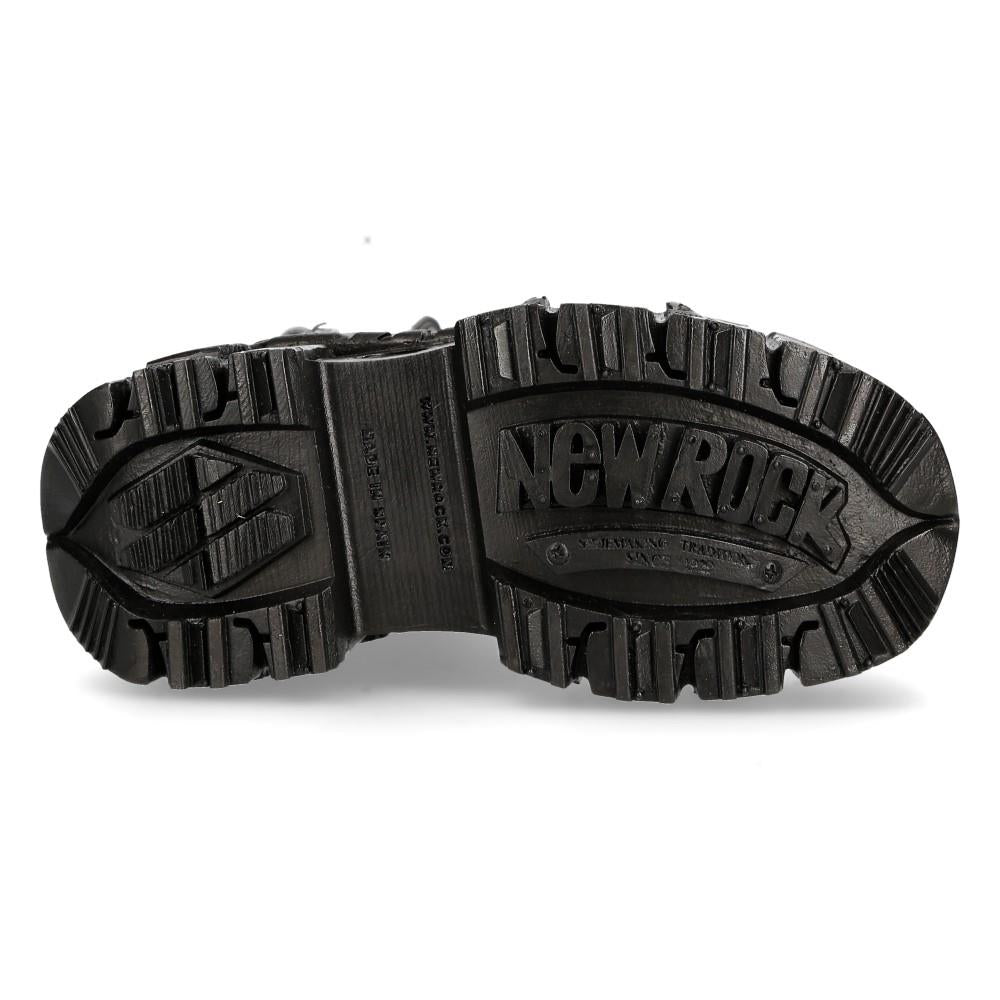 New Rock Unisex Black Leather Combat Platform Boots - TANK373-S1