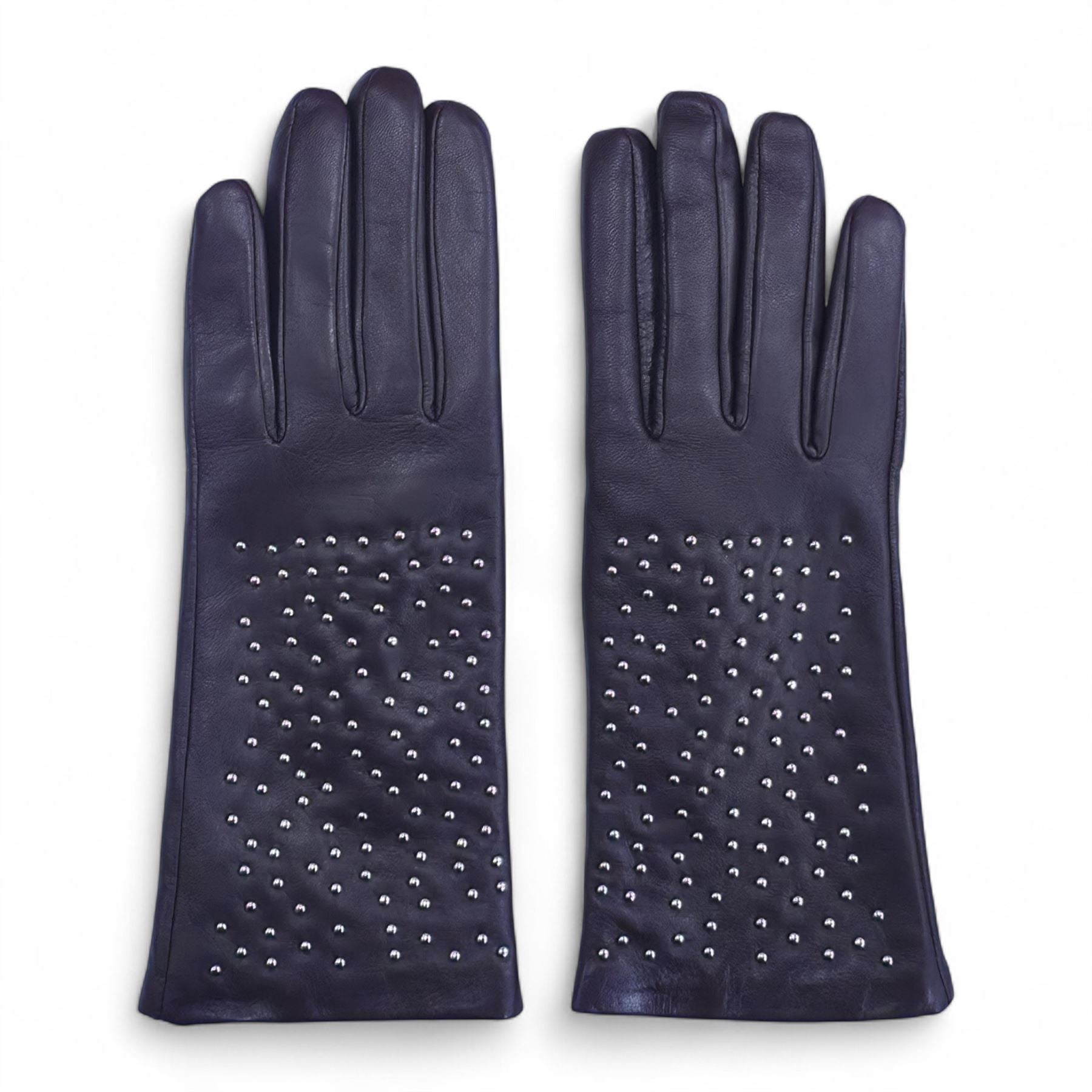 Womens Italian Leather Winter Studded Design Soft Wool Lining Gloves - L-GLV-601
