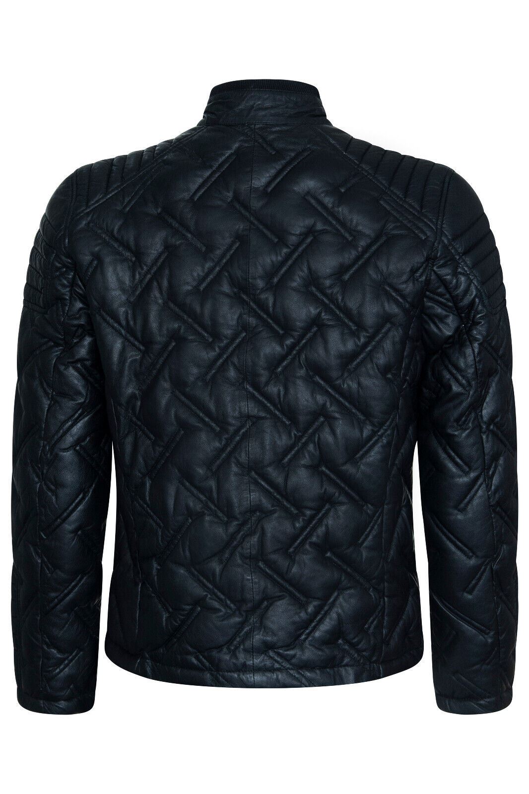 Mens Black Puffer Leather Biker Jacket - Tilbury