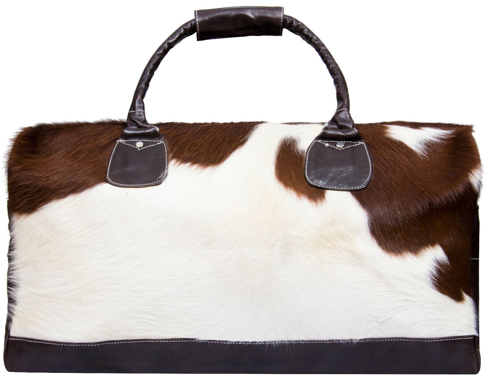 Deluxe Leather Holdall Bag Genuine Cowhide & Cow Fur Weekend Duffel Travel