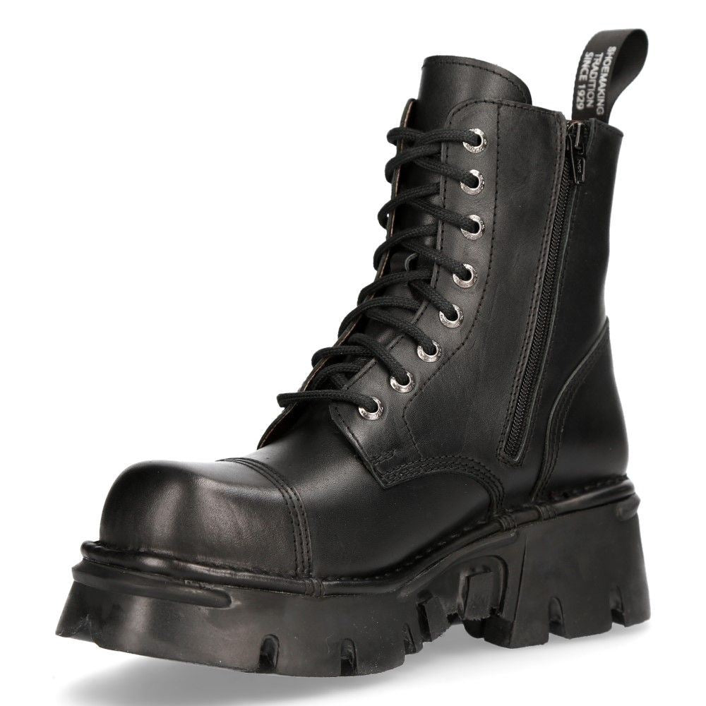 New Rock Black Leather Military Biker Boots- M-NEWMILI083-S19