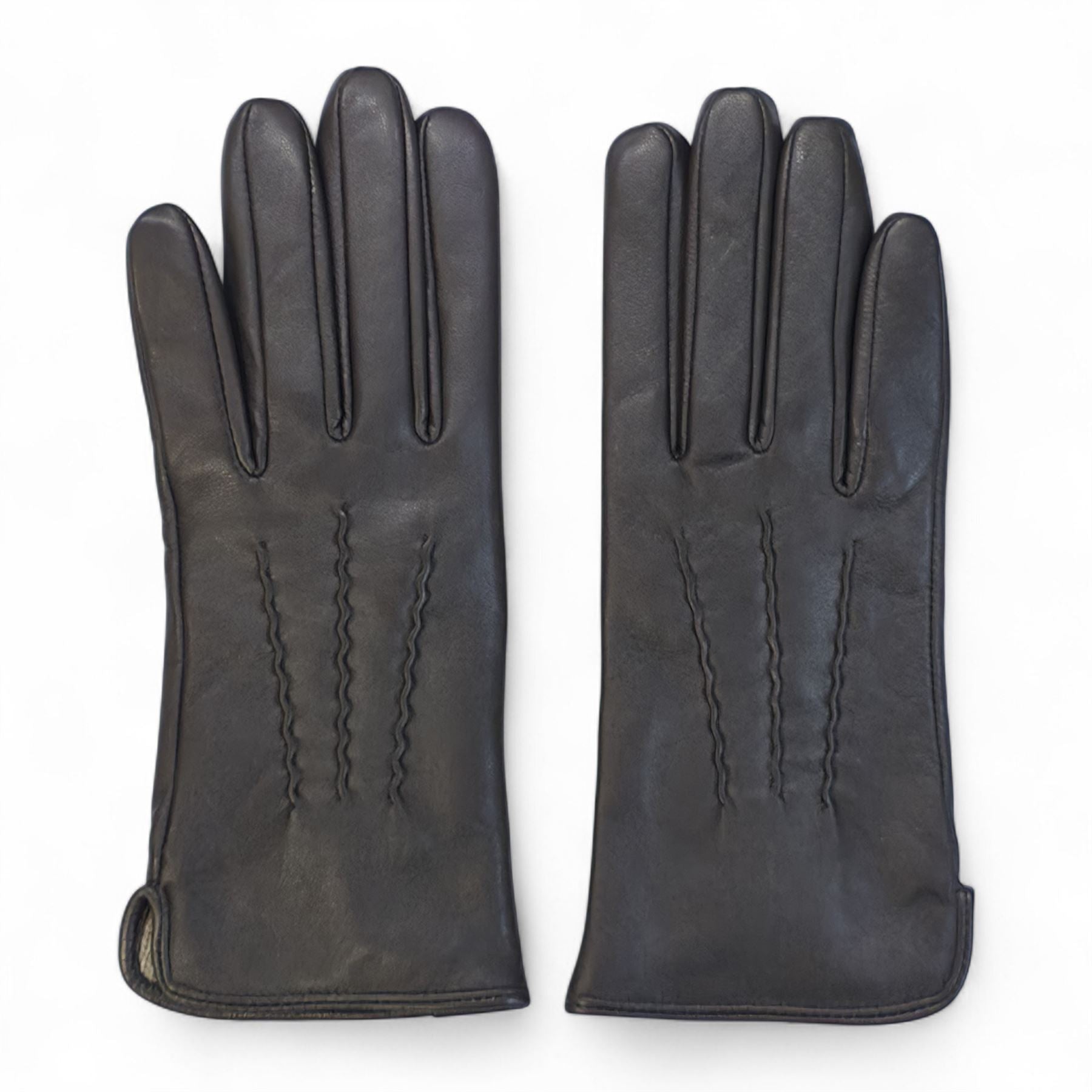 Womens Italian Leather Winter Stitch Line Design Soft Wool Lining Gloves