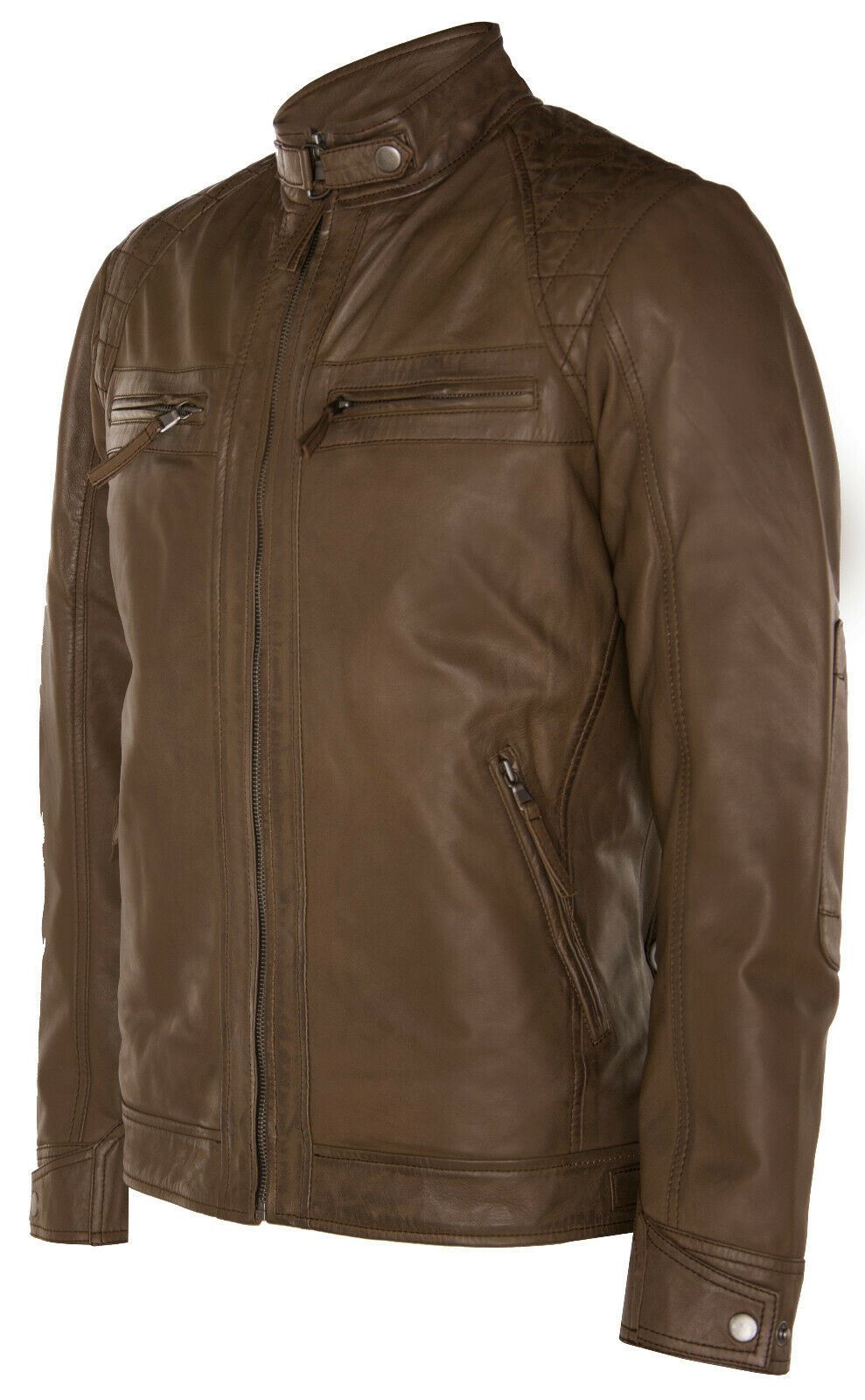 Men Classic Leather Quilted Biker Jacket-Silsden