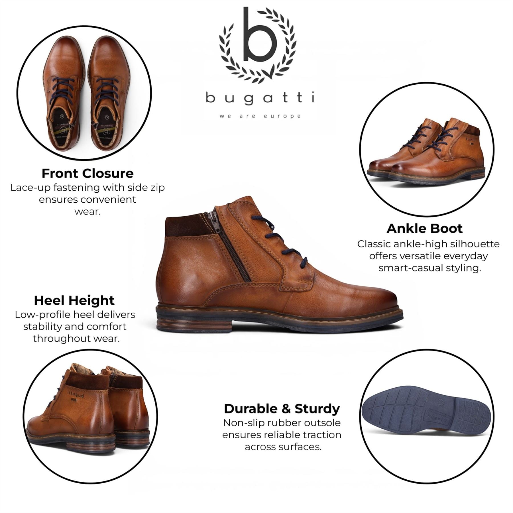 Bugatti Mens Tan Brown Leather Lace-up Chukka Ankle Boots - Rigalo Evo