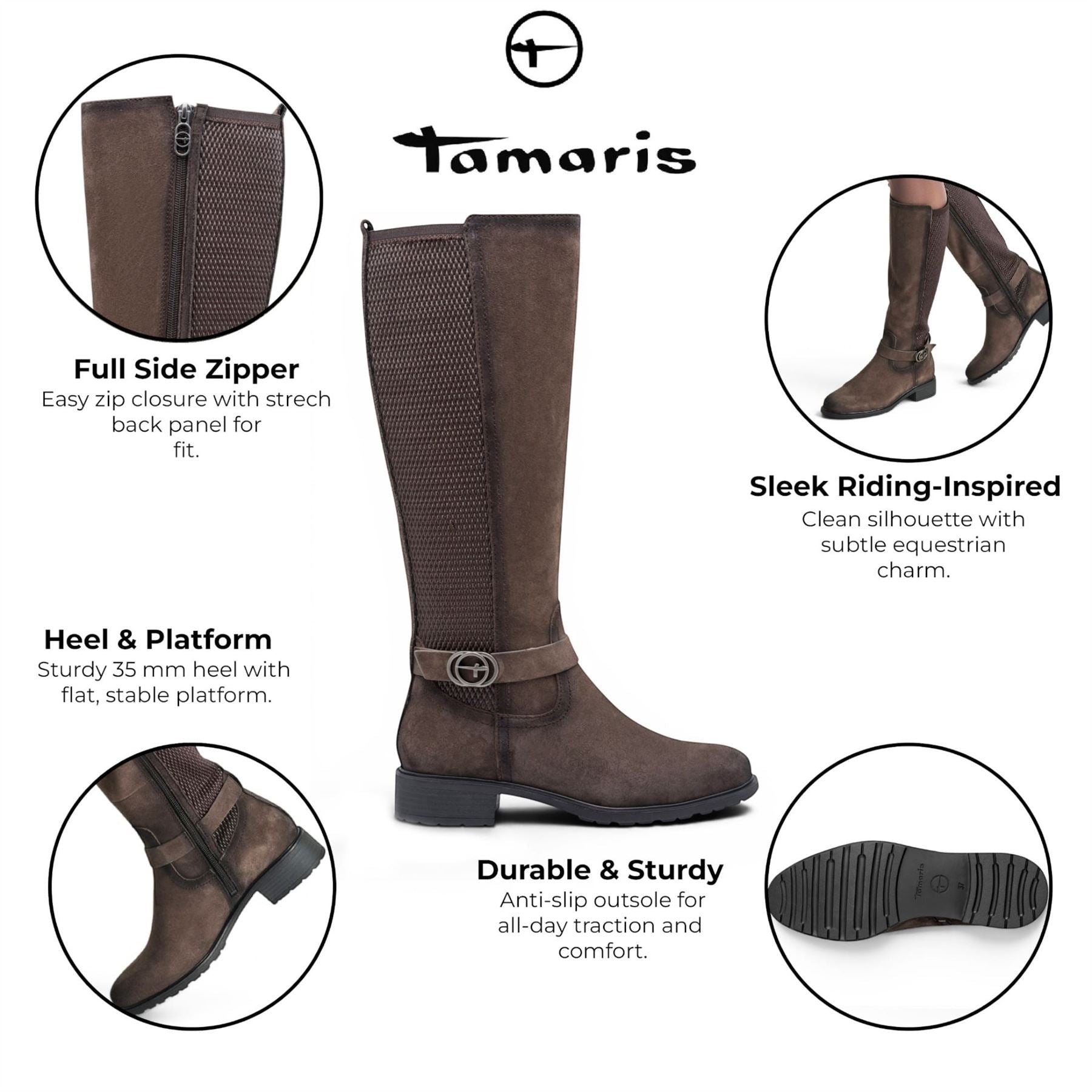 Tamaris Womens Taupe Leather Knee-High Long Riding Boots - 25618-43
