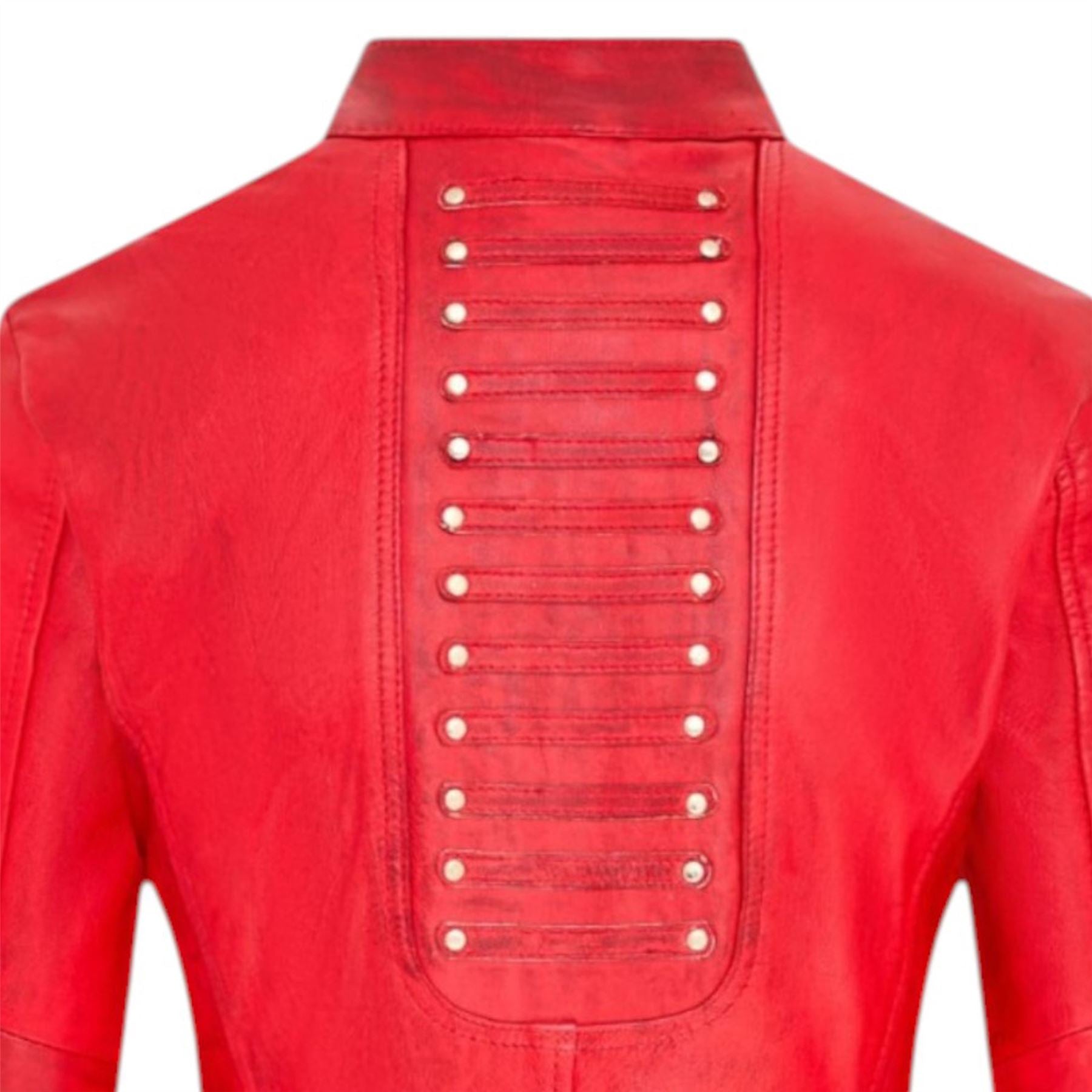 Womens Goth Leather Victorian Studded Flare Coat- Ribet