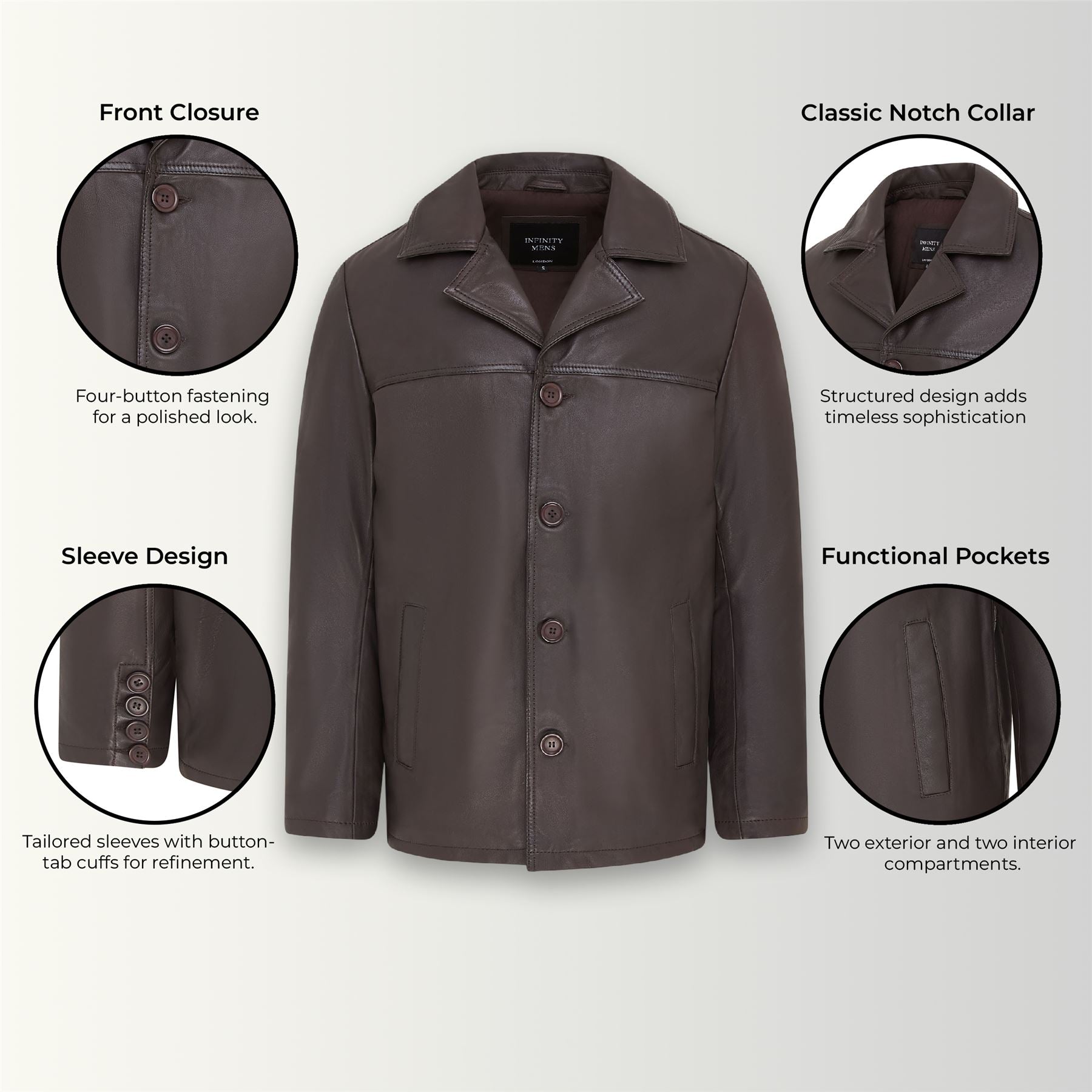 Men’s 4 Button Italian Leather Blazer Jacket - Loxton