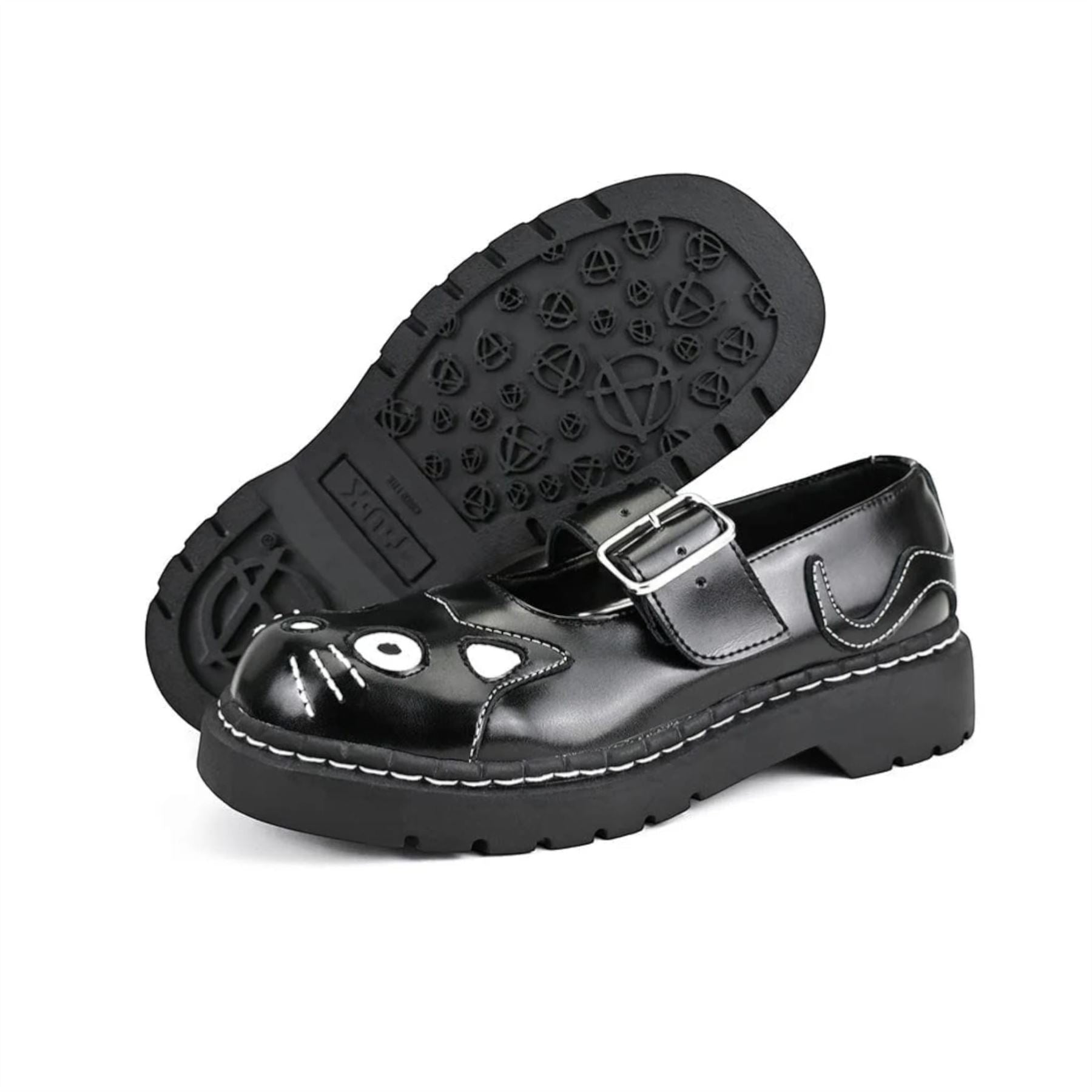 TUK Womens Mary Jane Kitty Black Leather Platform Goth Shoes - T2025