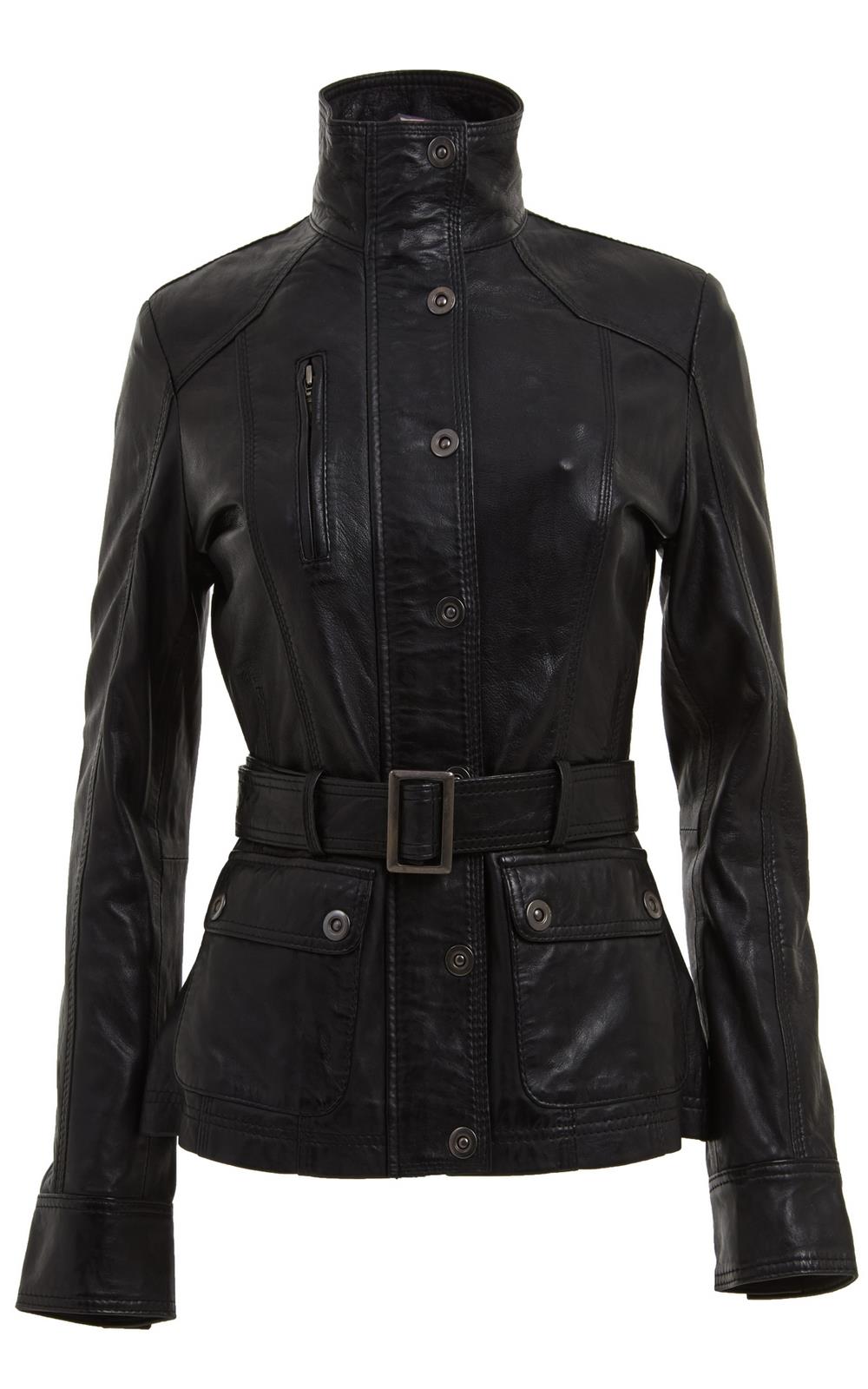 Womens Leather Military-Inspired Biker Jacket-Middleton