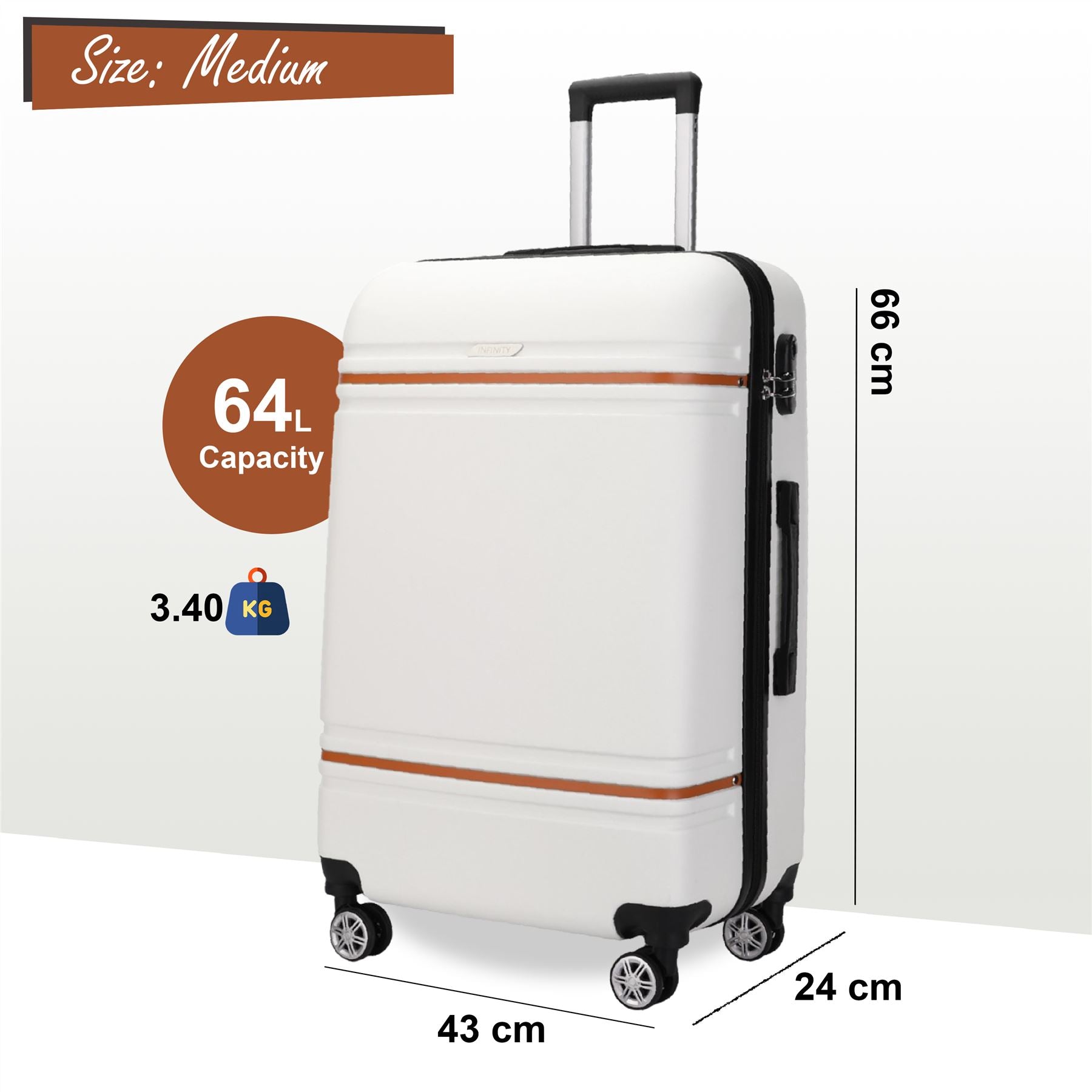Calgary Medium Hard Shell Suitcase in Cream White