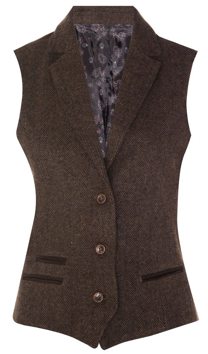 Womens Tweed 1920s Herringbone Brown Waistcoat - Upperclass Fashions 
