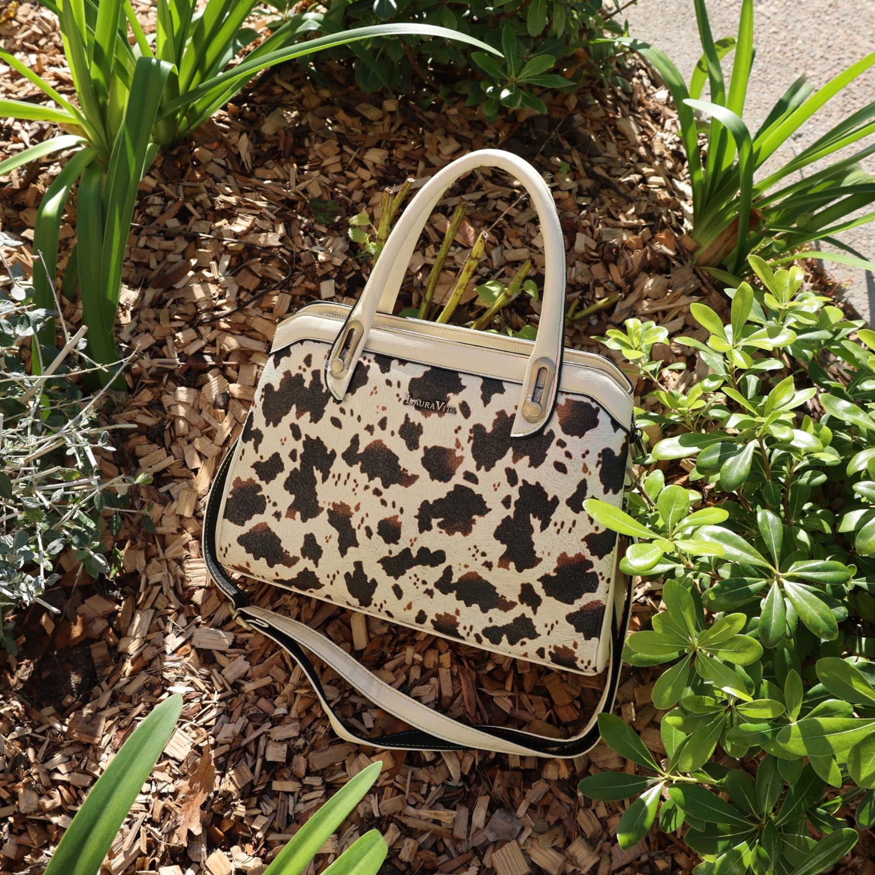 Laura Vita Aramis-08 Womens Tan Floral Print Adjustable Straps Shoulder Tote Handbag