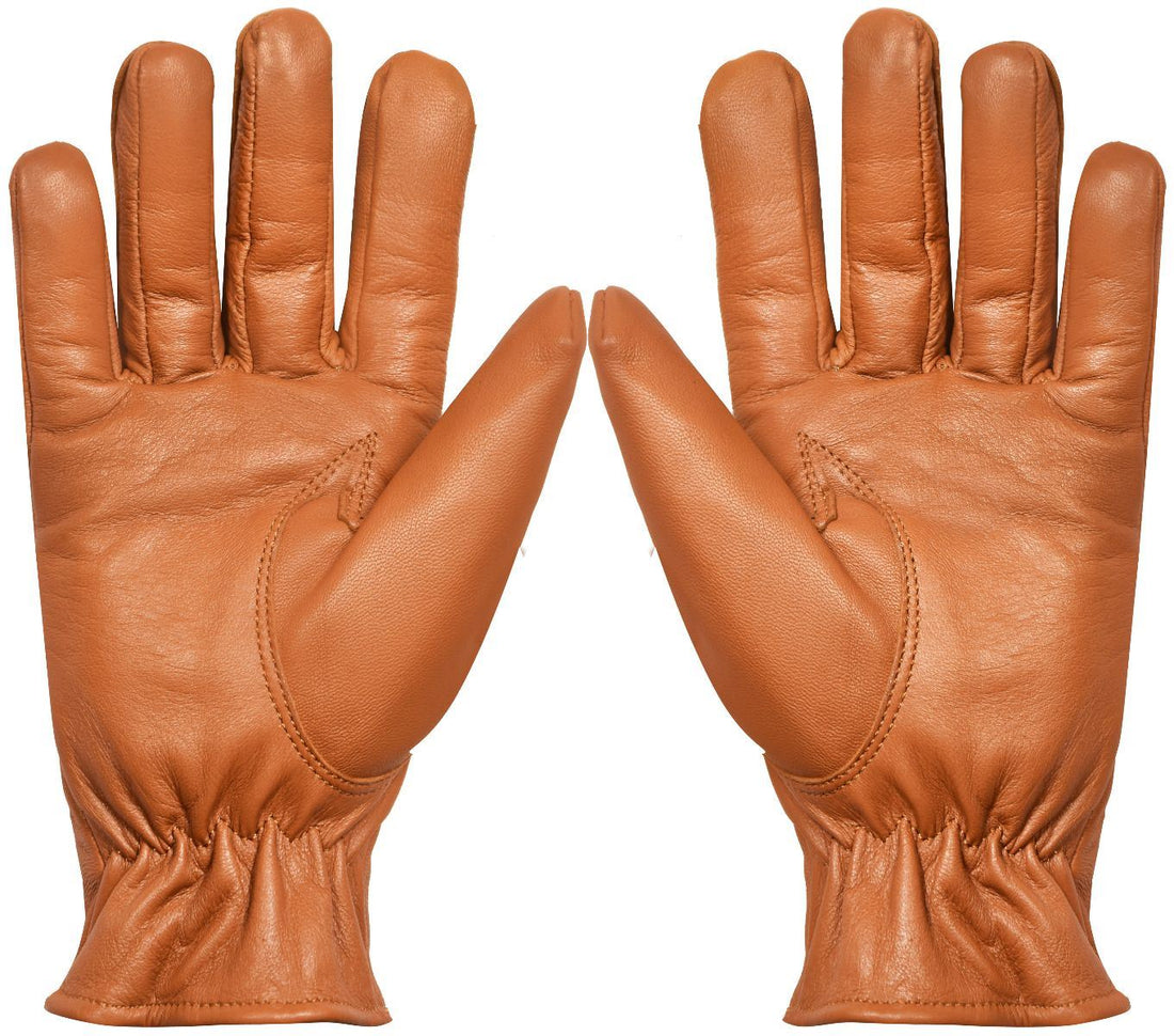 MENS TAN CLASSIC REAL 100% LEATHER GLOVES THERMAL LINED DRIVING WINTER GIFT - Upperclass Fashions 