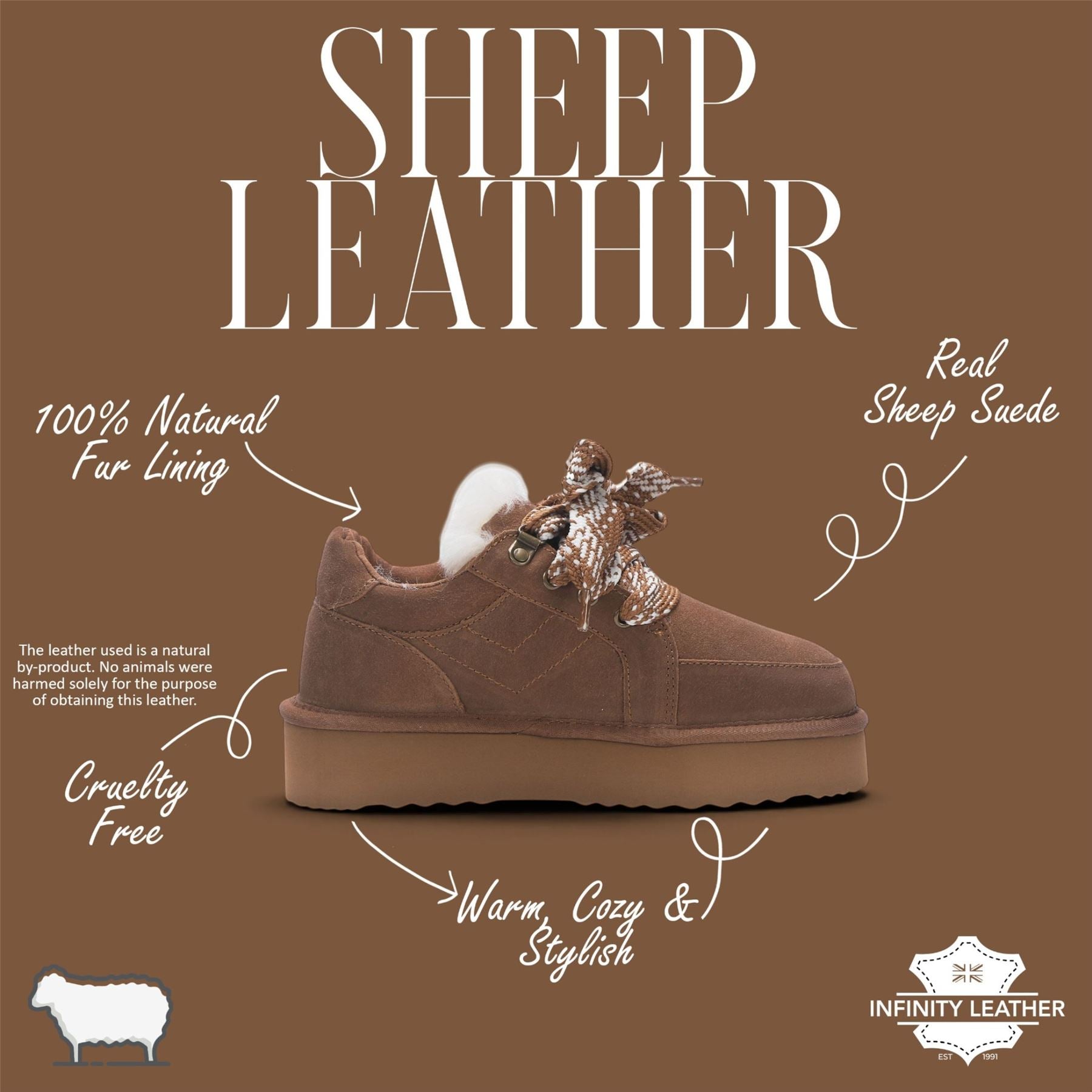 Women’s Chestnut Brown Genuine Sheepskin Fur-Lined Winter Wedge Trainers - Moonstone