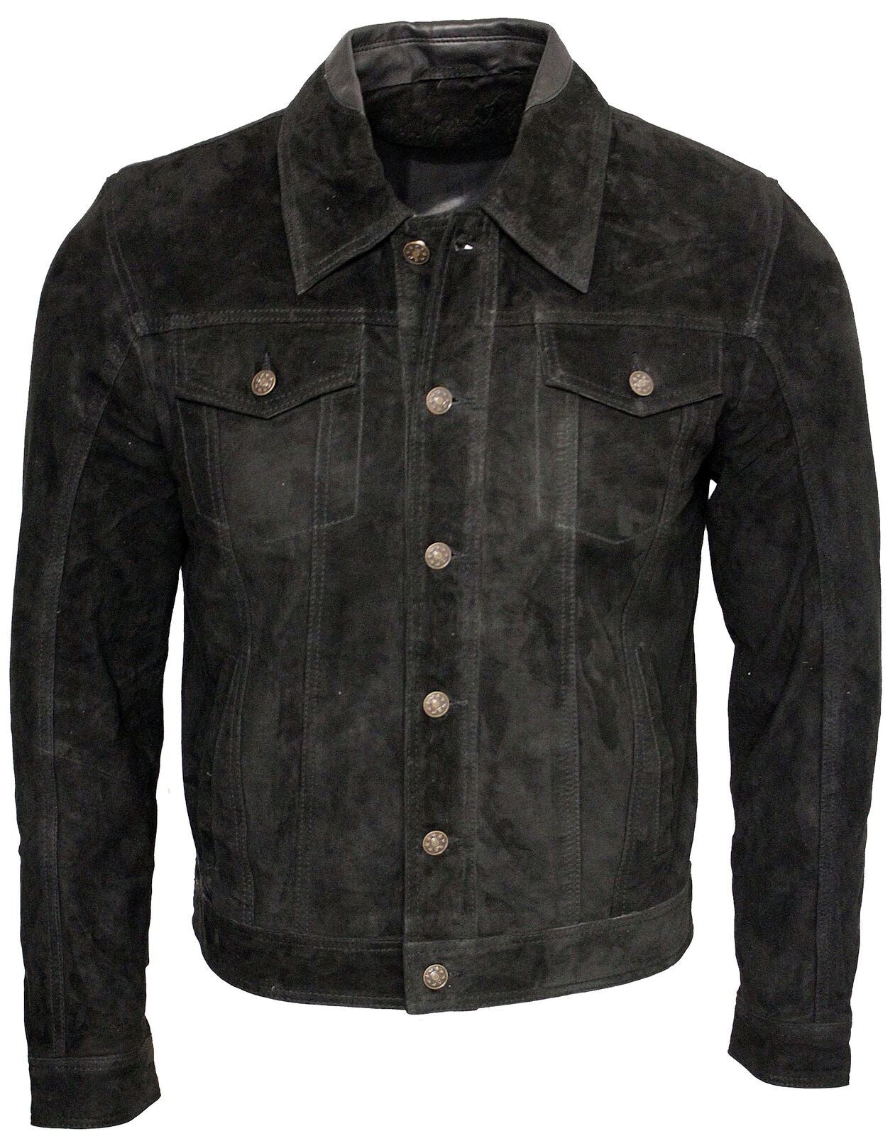 Mens Suede Leather Trucker Jacket-Dartmouth