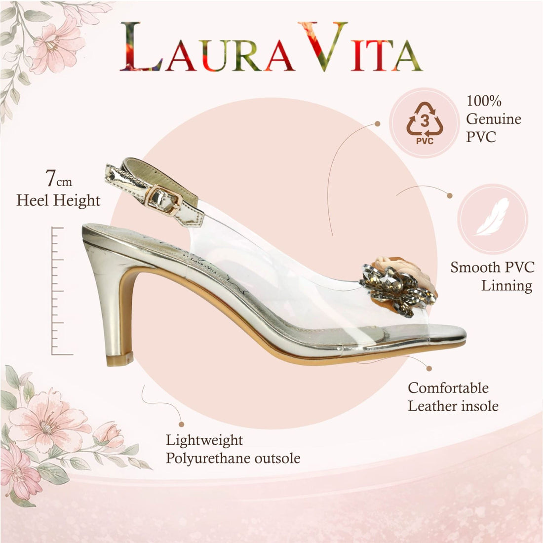 Laura Vita Women’s Mira 05 Clear Golden Slip-On Cinderella Heel Sandals