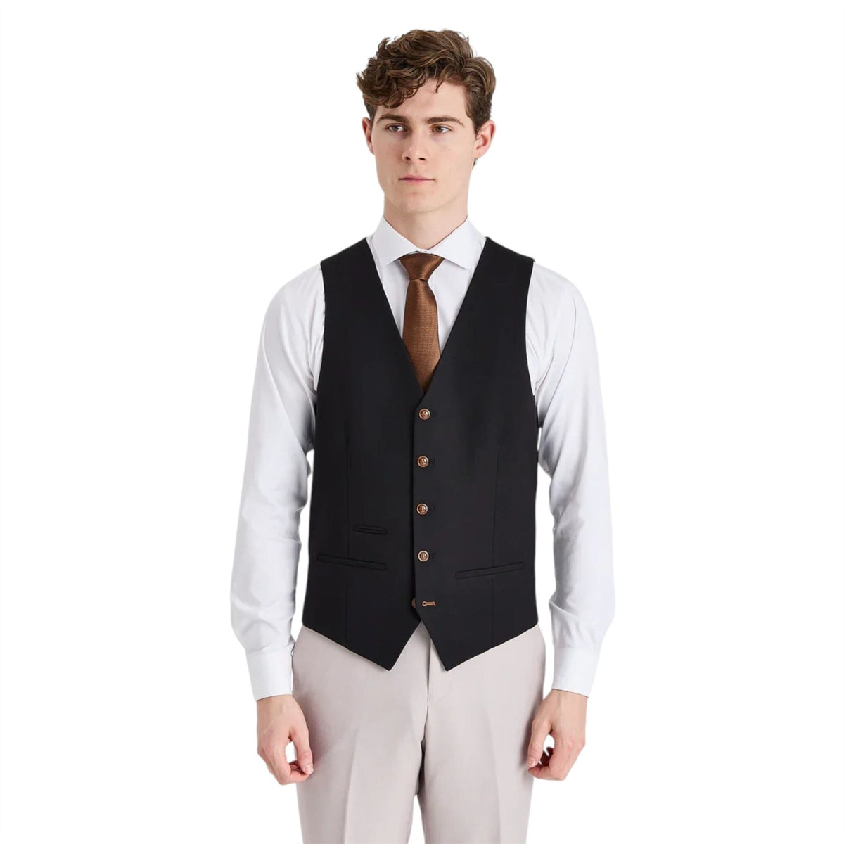 Mens Cream Suit with Black Waistcoat 3 Piece Wedding Suit - Mayfair